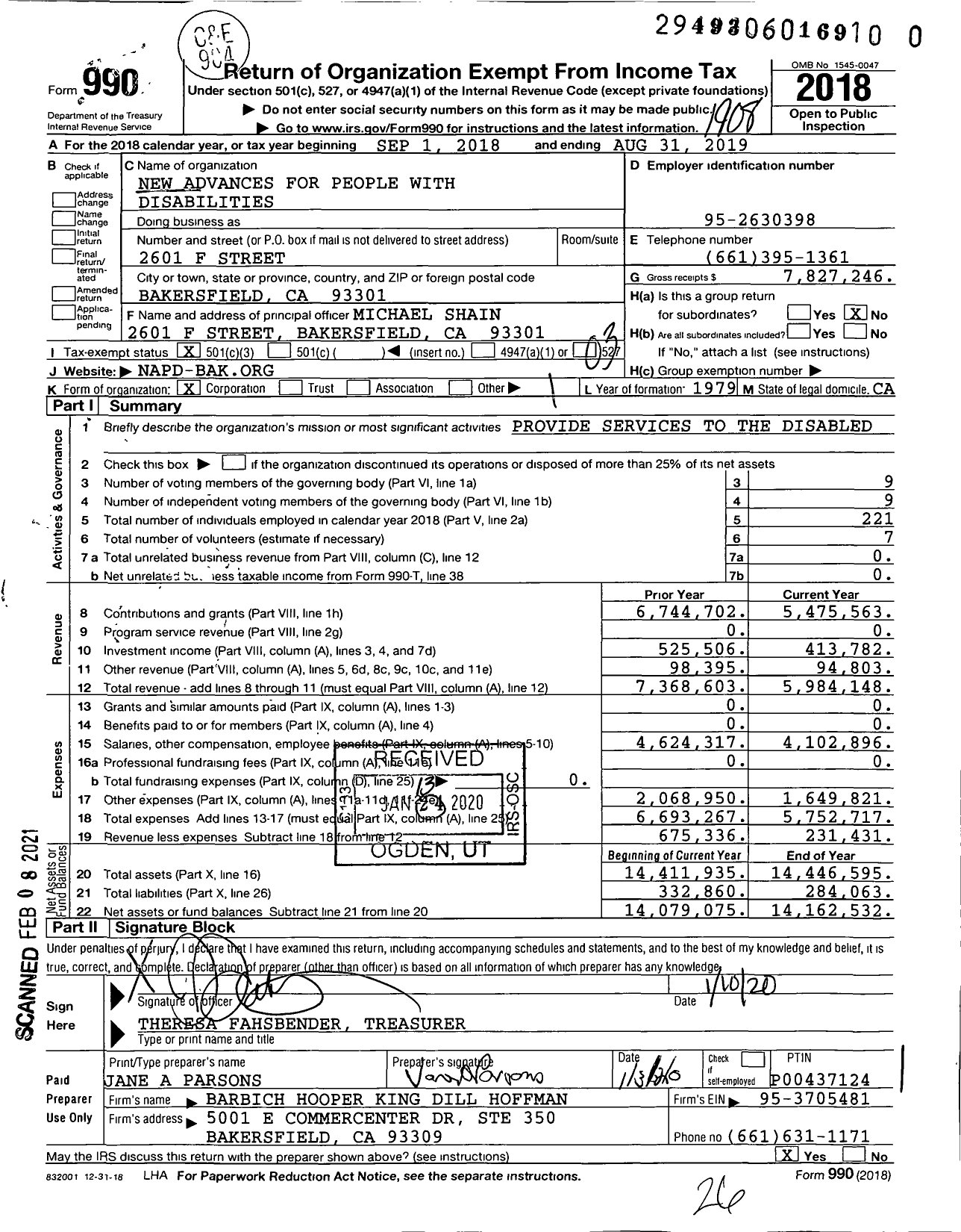 Image of first page of 2018 Form 990 for New Advances for People with Disabilities (NAPD)