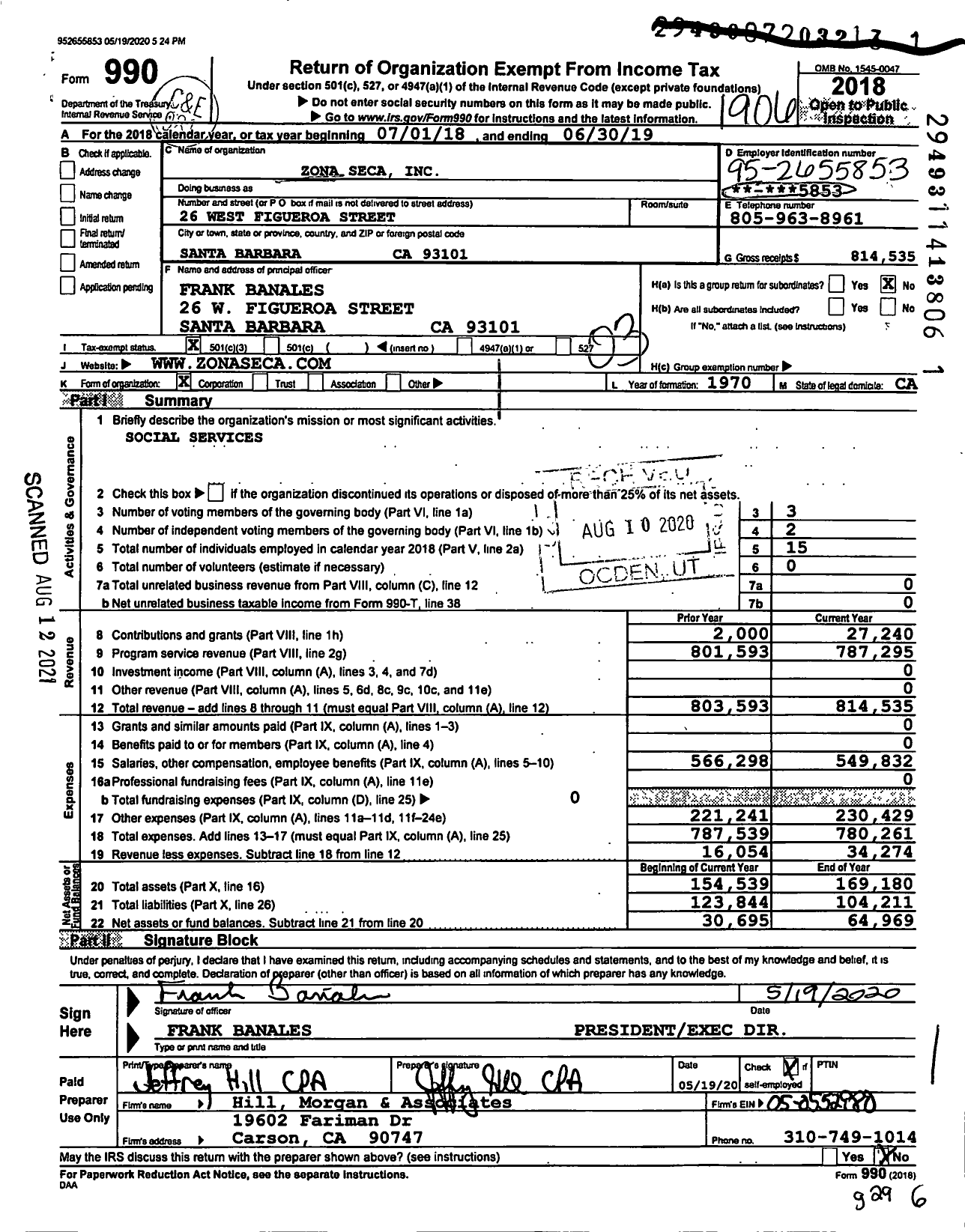 Image of first page of 2018 Form 990 for Zona Seca