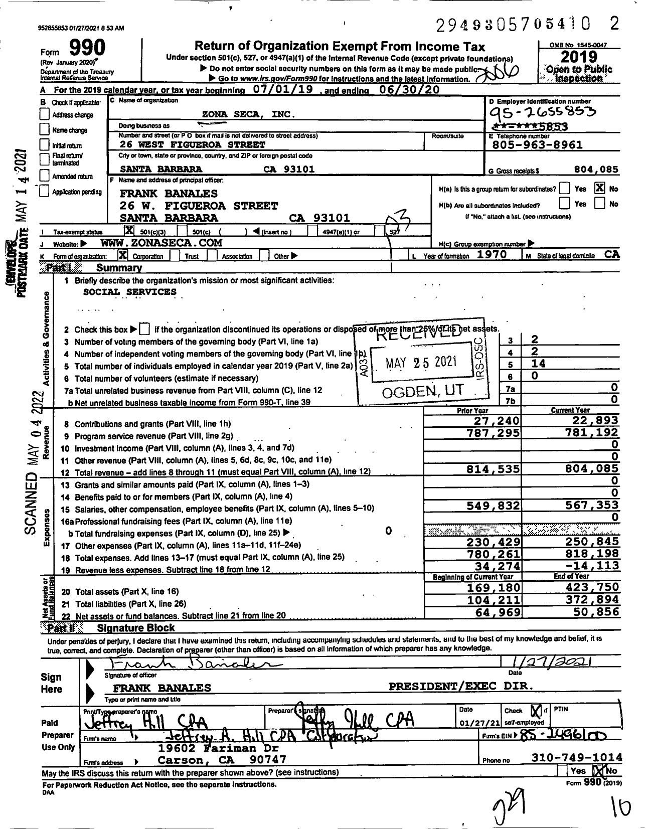 Image of first page of 2019 Form 990 for Zona Seca