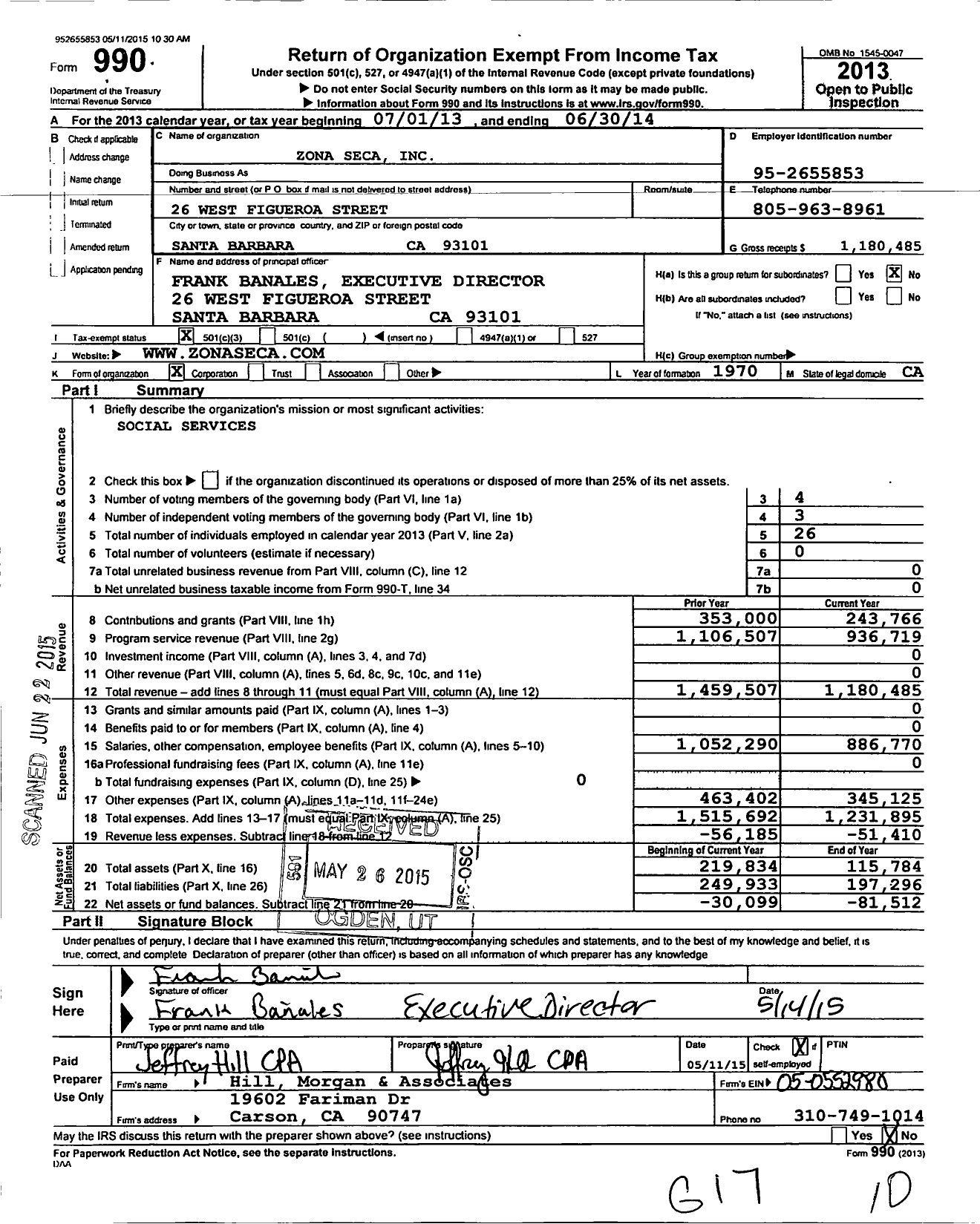 Image of first page of 2013 Form 990 for Zona Seca