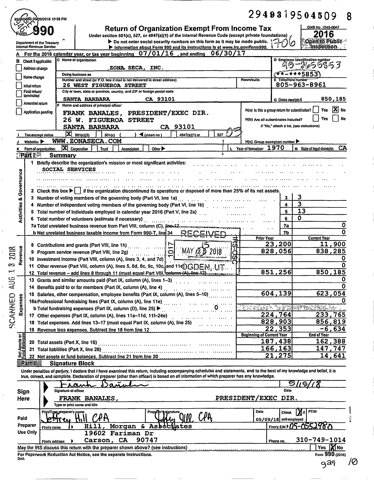 Image of first page of 2016 Form 990 for Zona Seca