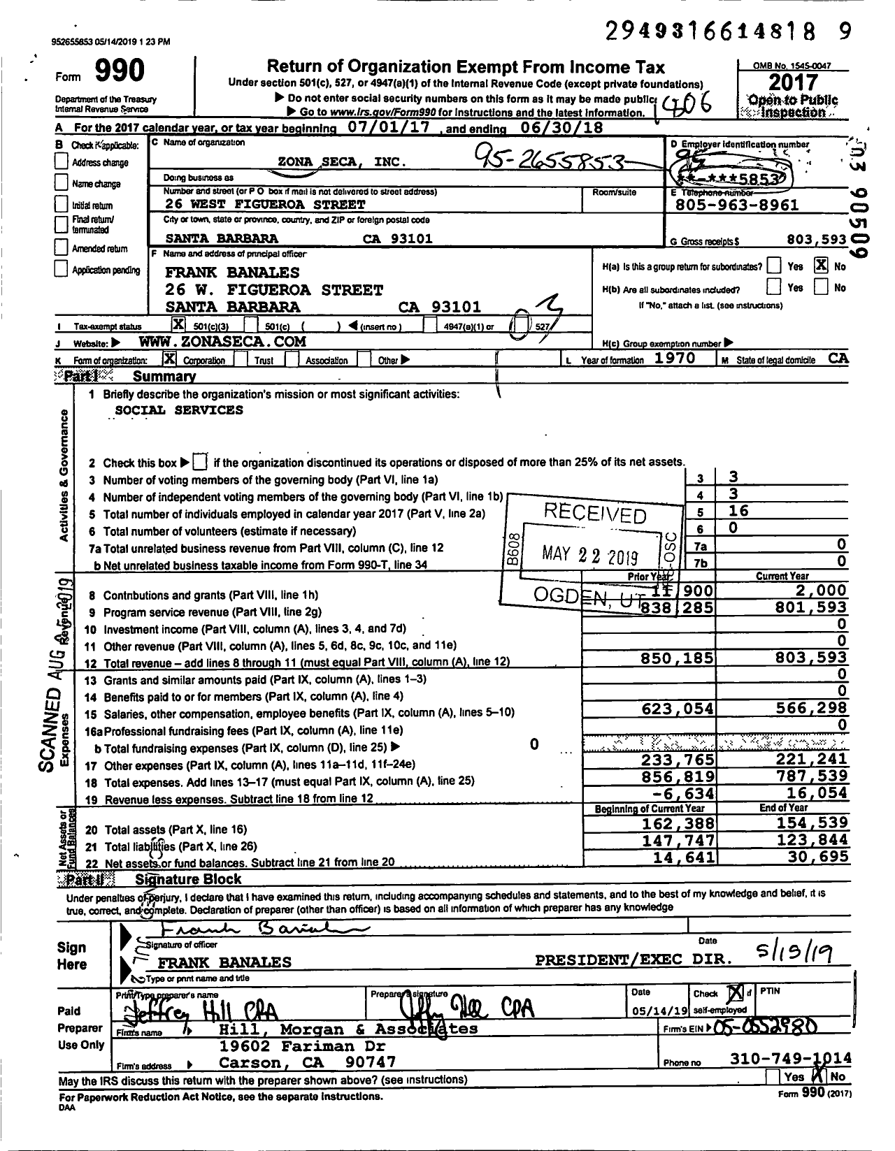 Image of first page of 2017 Form 990 for Zona Seca