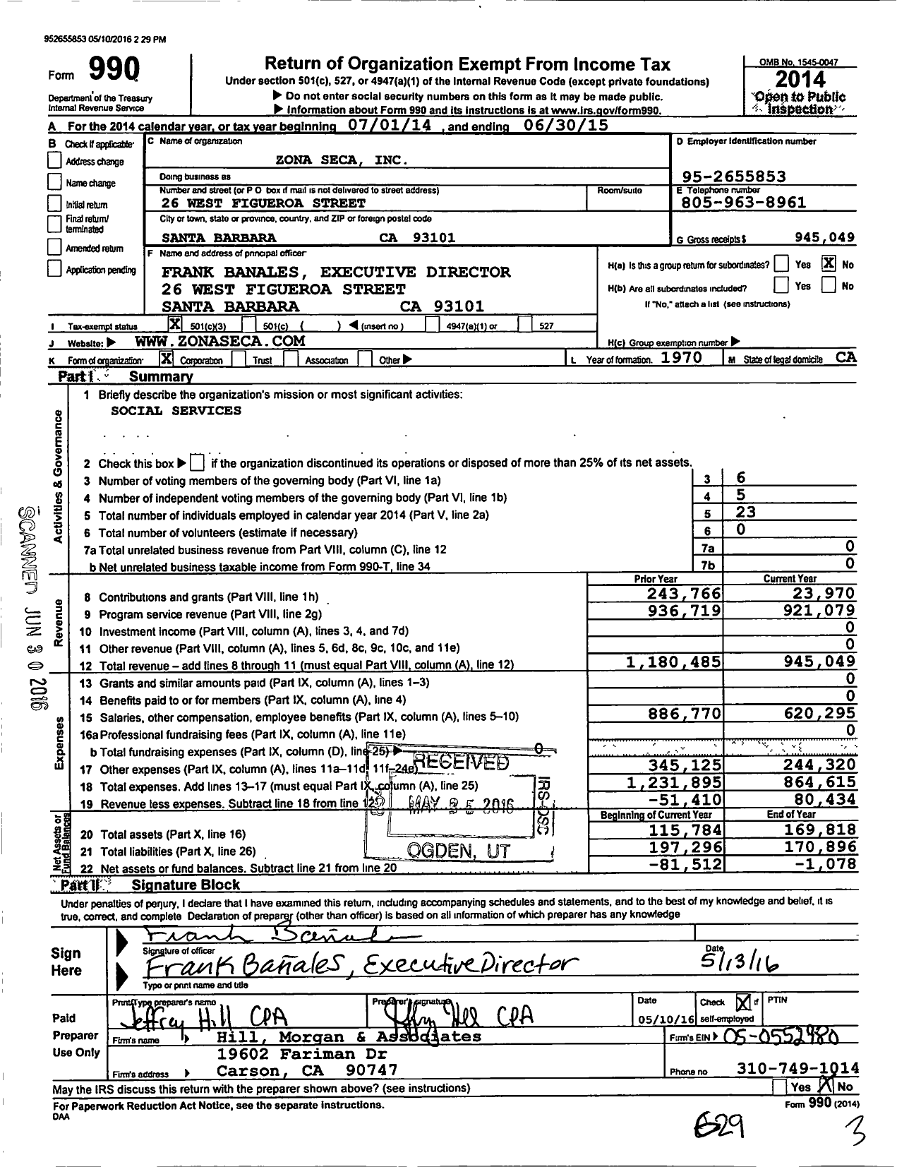 Image of first page of 2014 Form 990 for Zona Seca