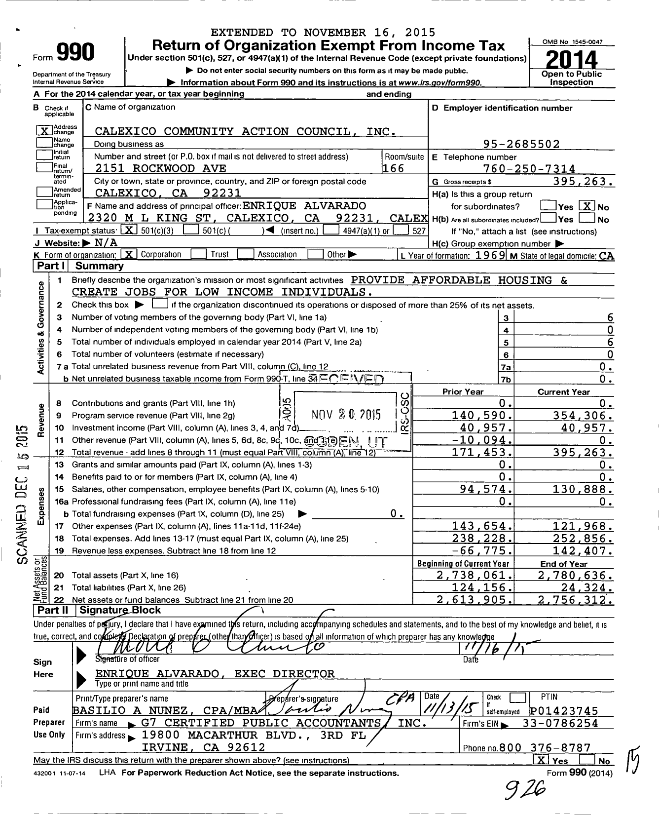 Image of first page of 2014 Form 990 for Calexico Community Action Council