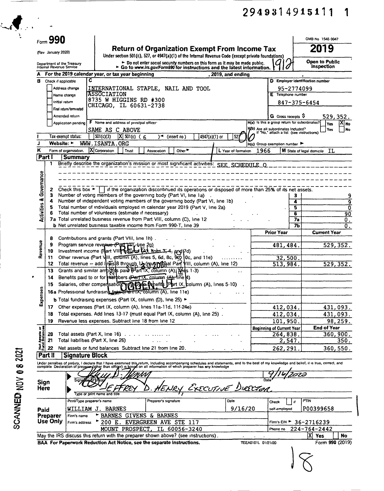 Image of first page of 2019 Form 990O for International Staple Nail and Tool Association