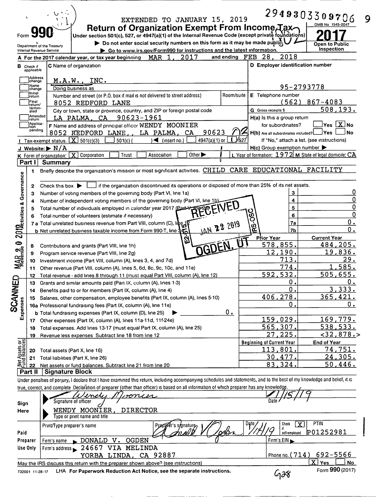 Image of first page of 2017 Form 990 for Maw