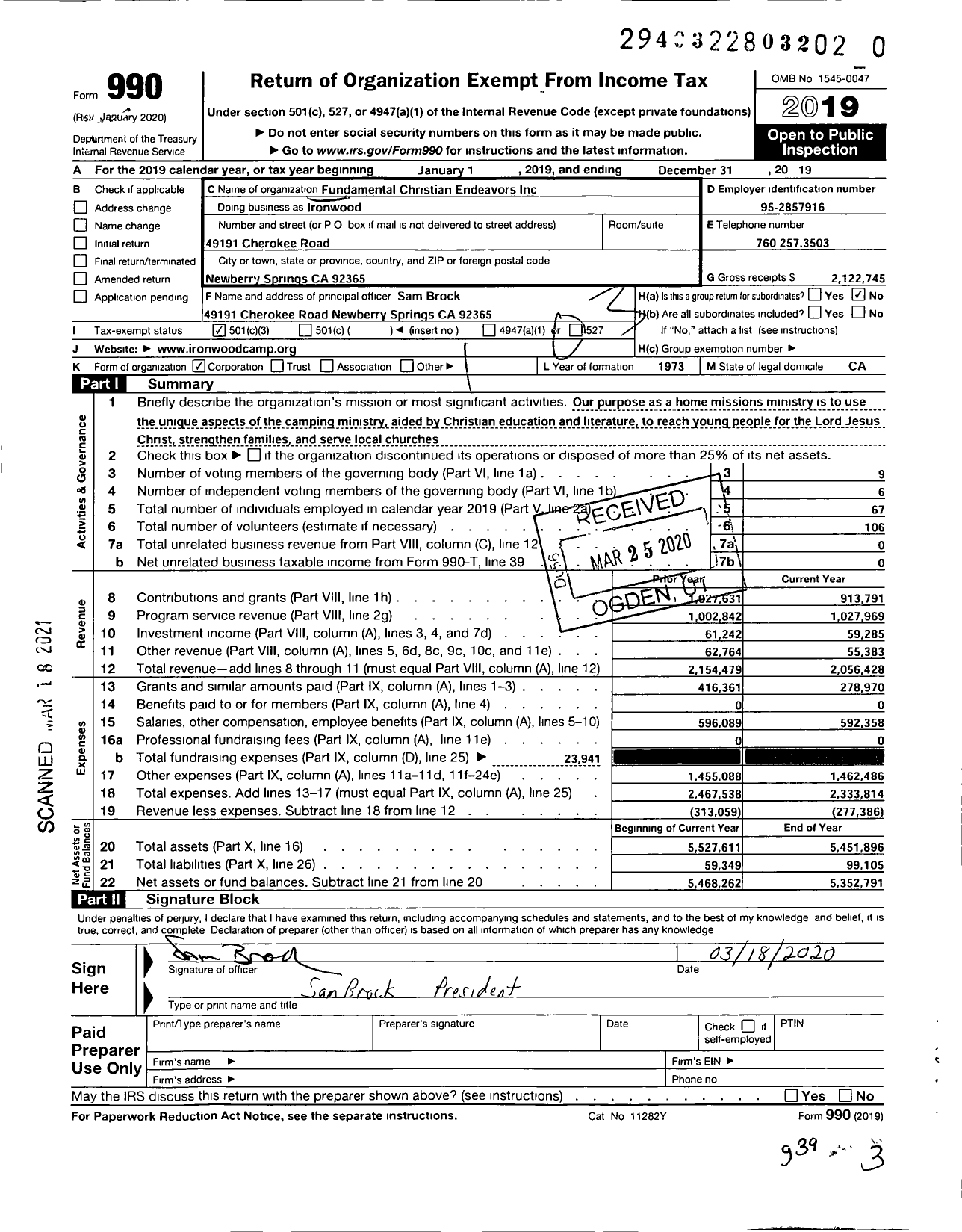 Image of first page of 2019 Form 990 for Ironwood Ironwood Christian Academy
