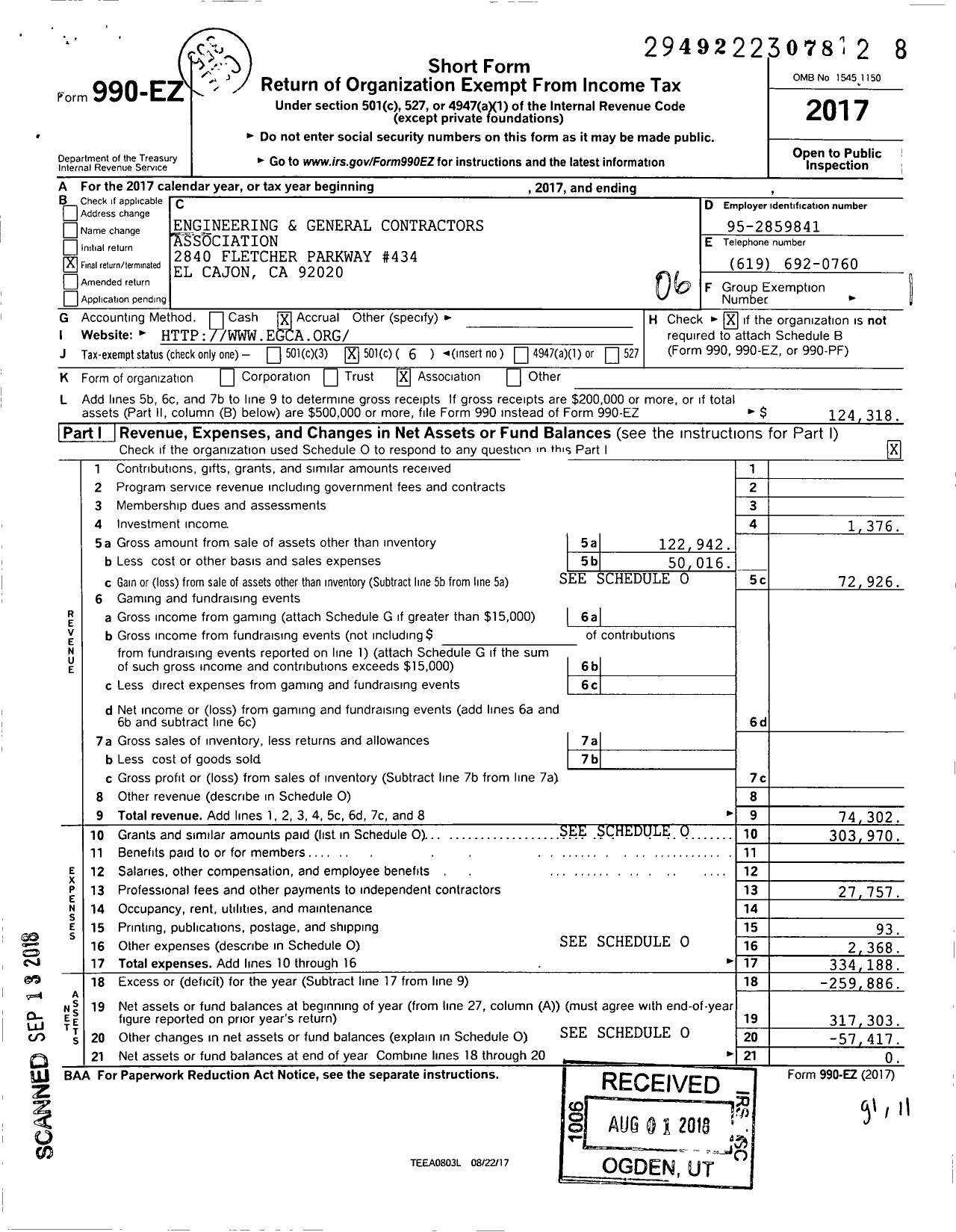 Image of first page of 2017 Form 990EO for Engineering and General Contractors Association