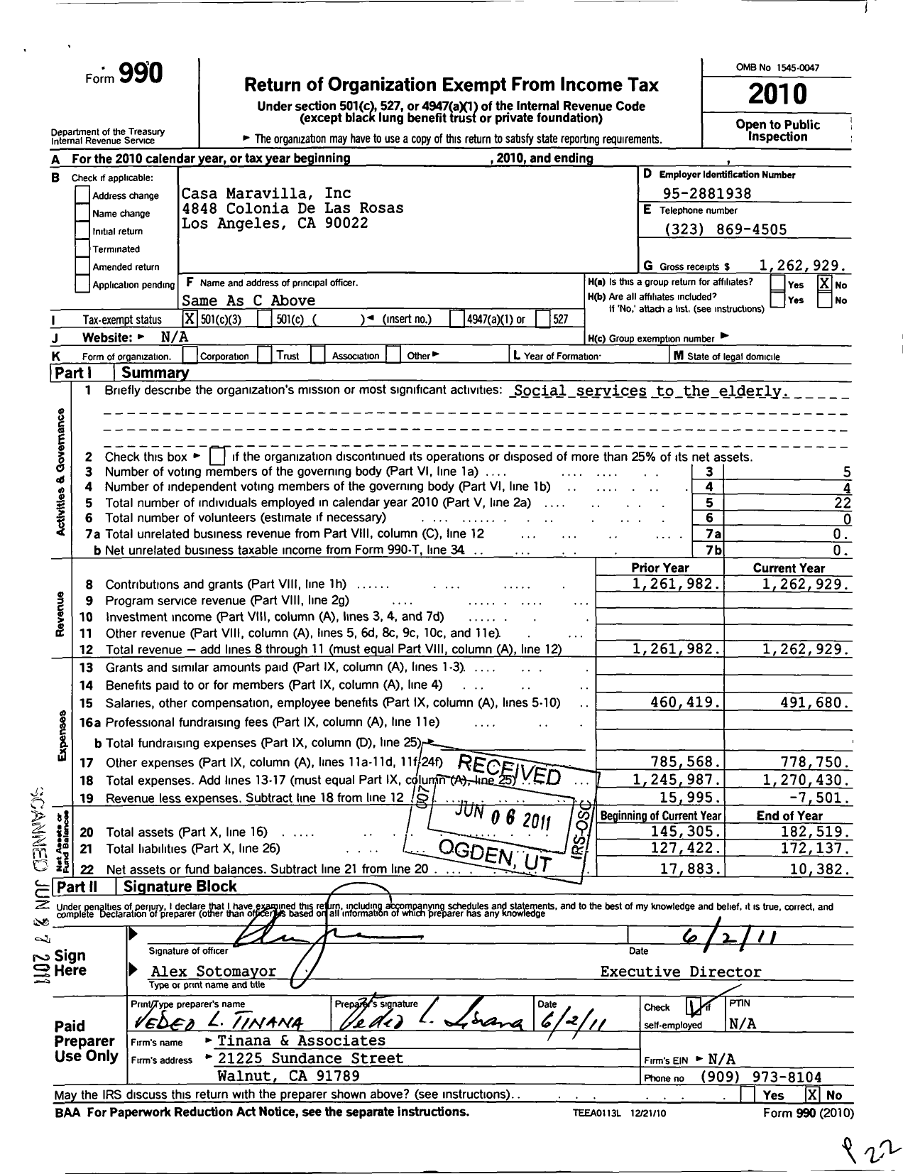 Image of first page of 2010 Form 990 for Casa Maravilla