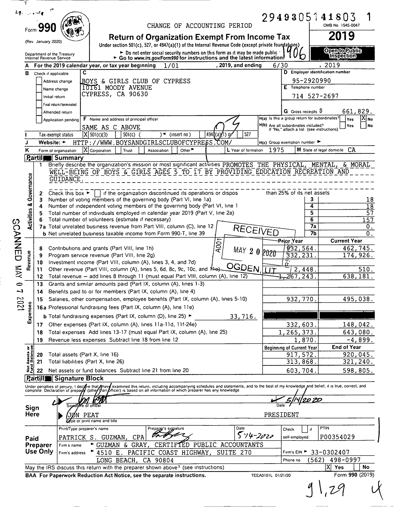 Image of first page of 2018 Form 990 for Boys and Girls Clubs of Greater Anaheim- Cypress