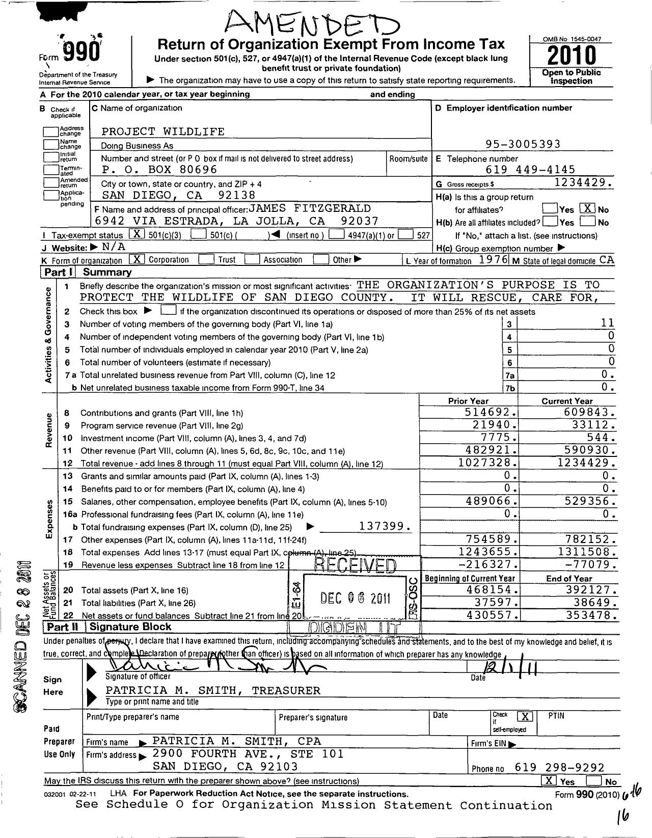 Image of first page of 2010 Form 990 for Project Wildlife