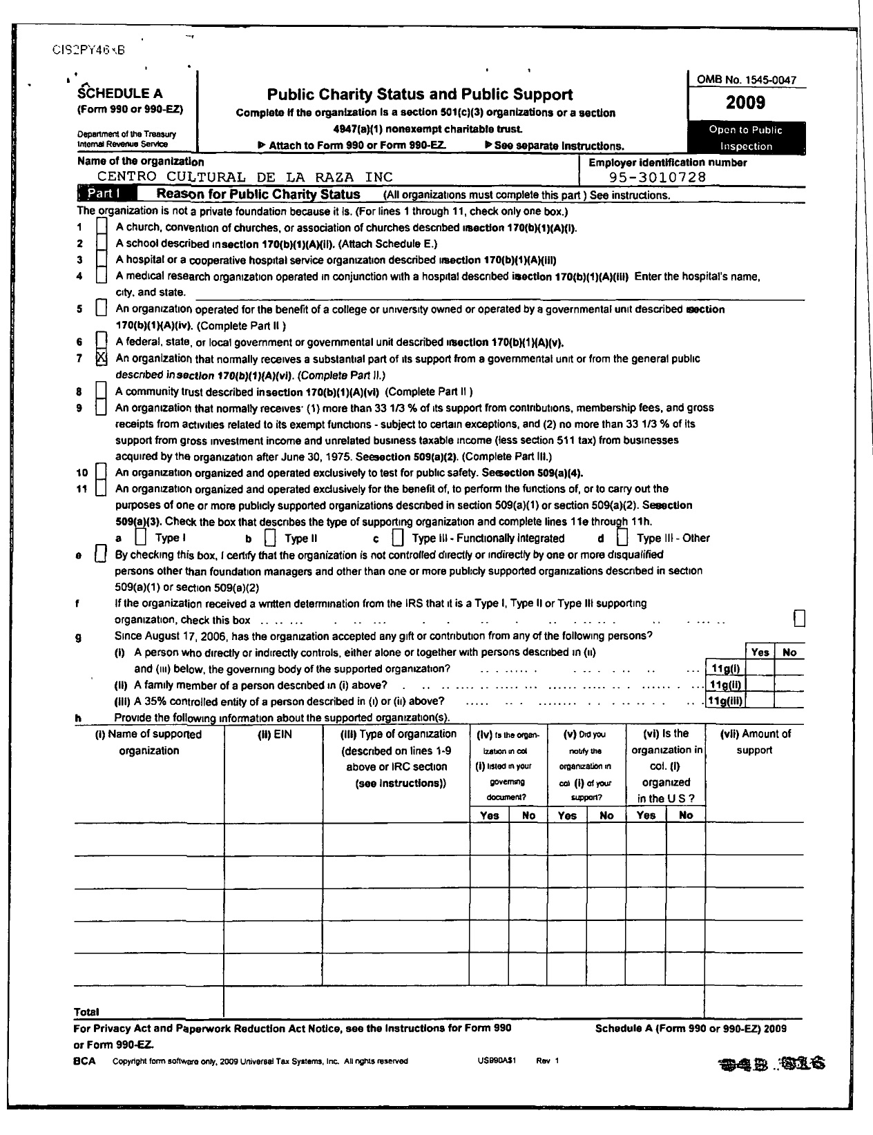 Image of first page of 2009 Form 990ER for Centro Cultural de La Raza Incorporated