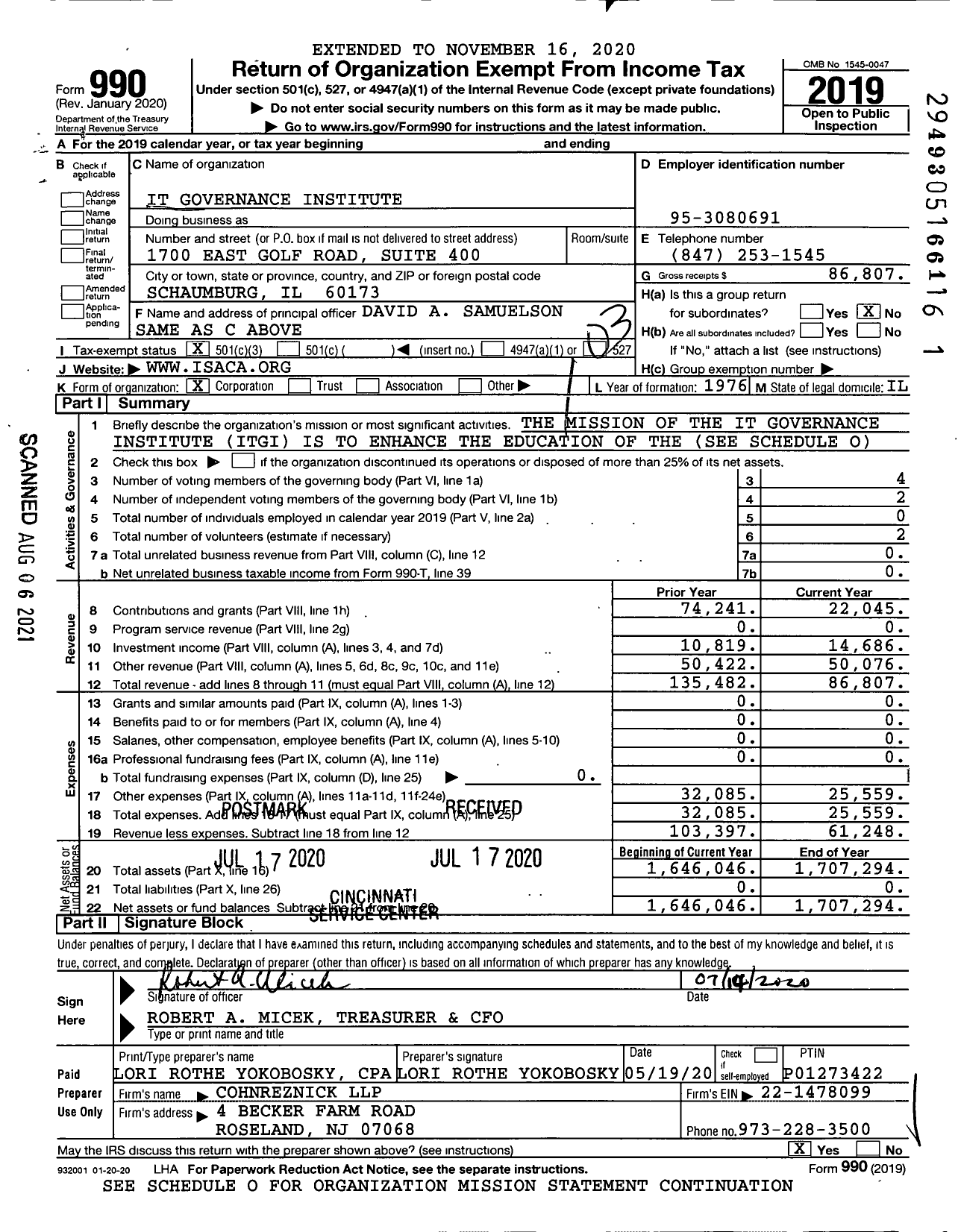 Image of first page of 2019 Form 990 for IT Governance Institute