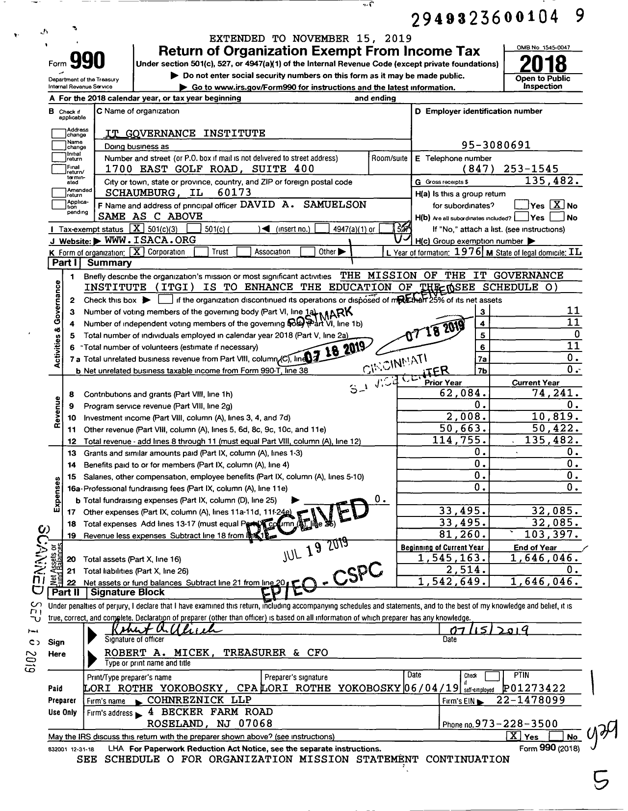 Image of first page of 2018 Form 990 for IT Governance Institute