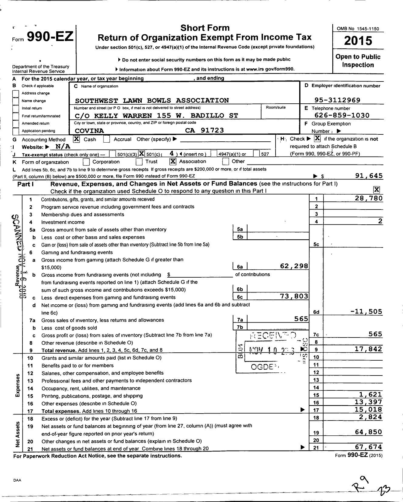 Image of first page of 2015 Form 990EO for American Lawn Bowls Association
