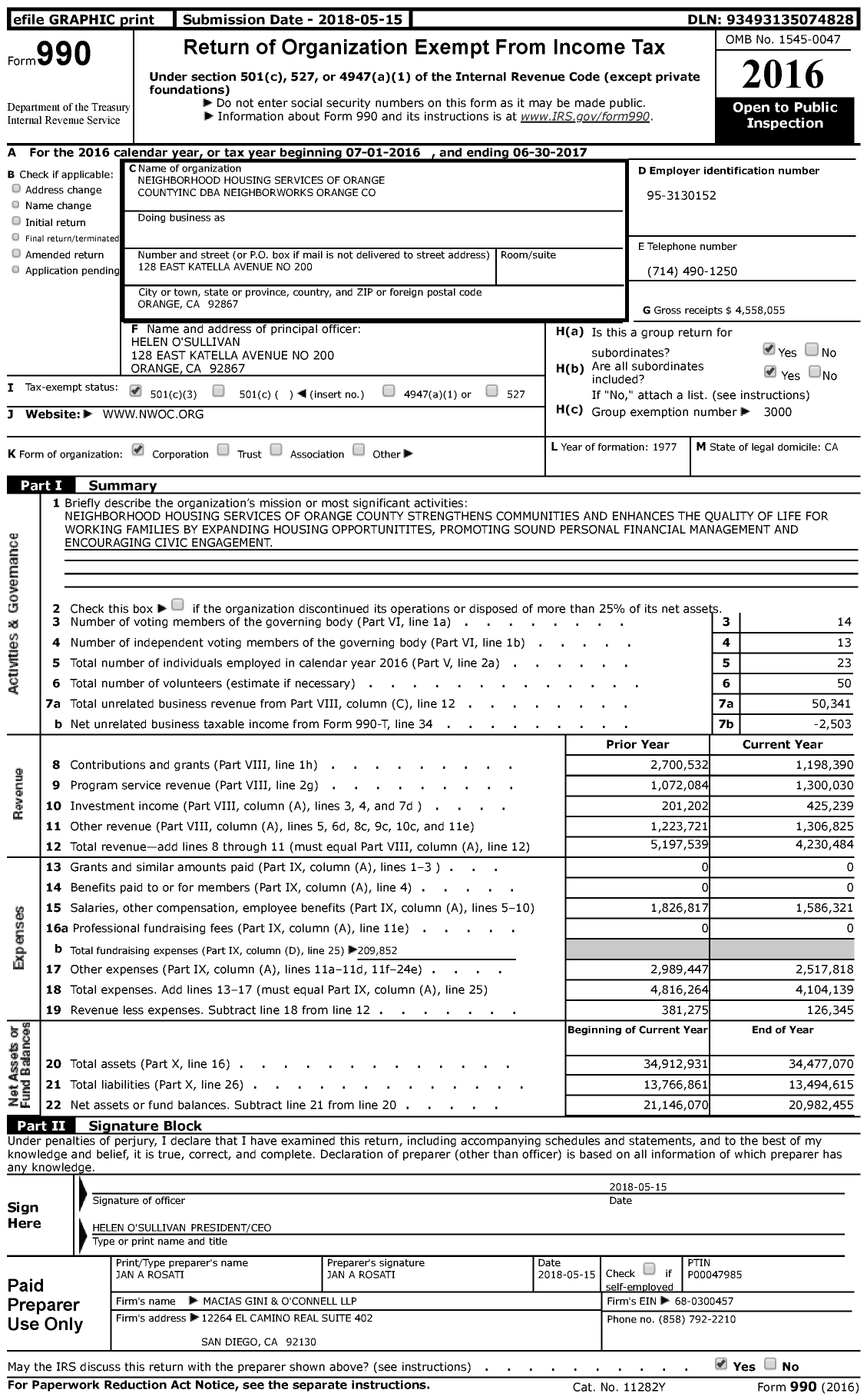 Image of first page of 2016 Form 990 for Neighborworks Orange