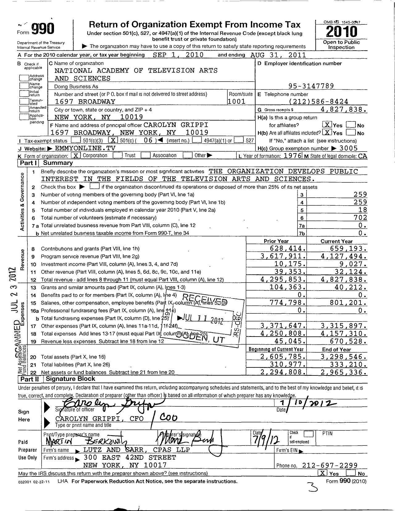 Image of first page of 2010 Form 990O for National Academy of Television Arts and Sciences National Chesapeake Bay Chapter