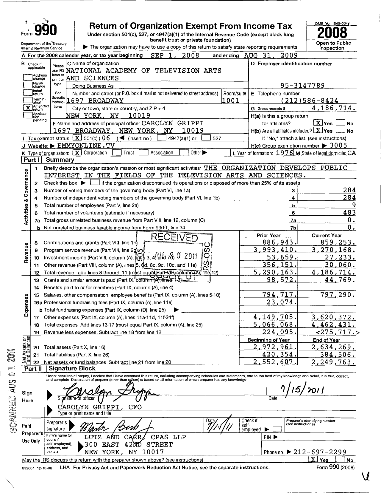 Image of first page of 2008 Form 990O for National Academy of Television Arts and Sciences National Chesapeake Bay Chapter