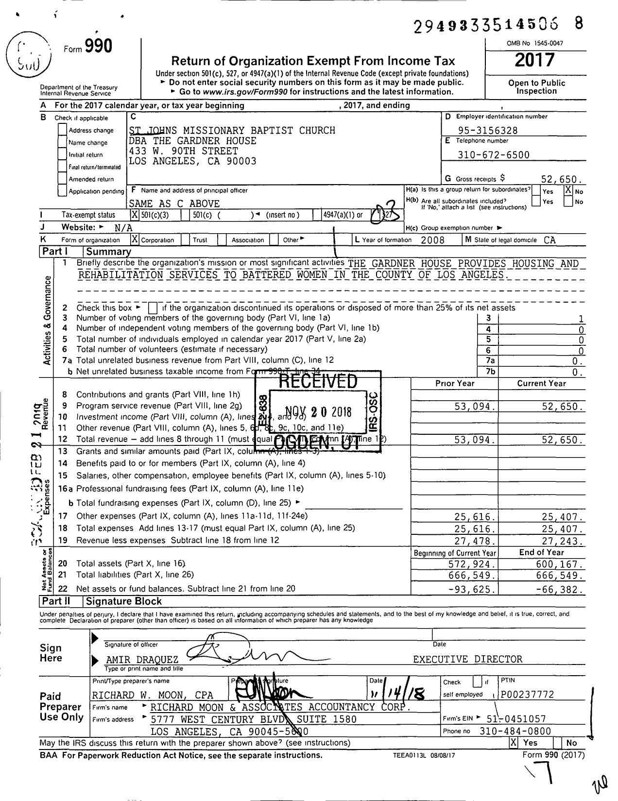 Image of first page of 2017 Form 990 for The Gardner House