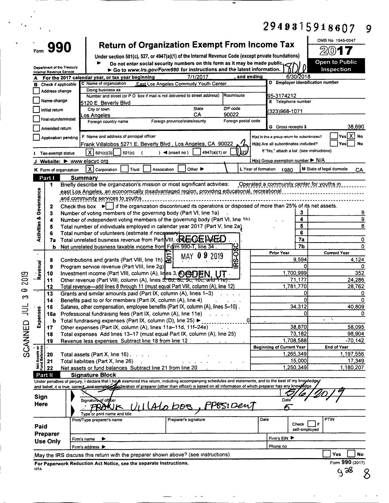 Image of first page of 2017 Form 990 for East Los Angeles Community Youth Center