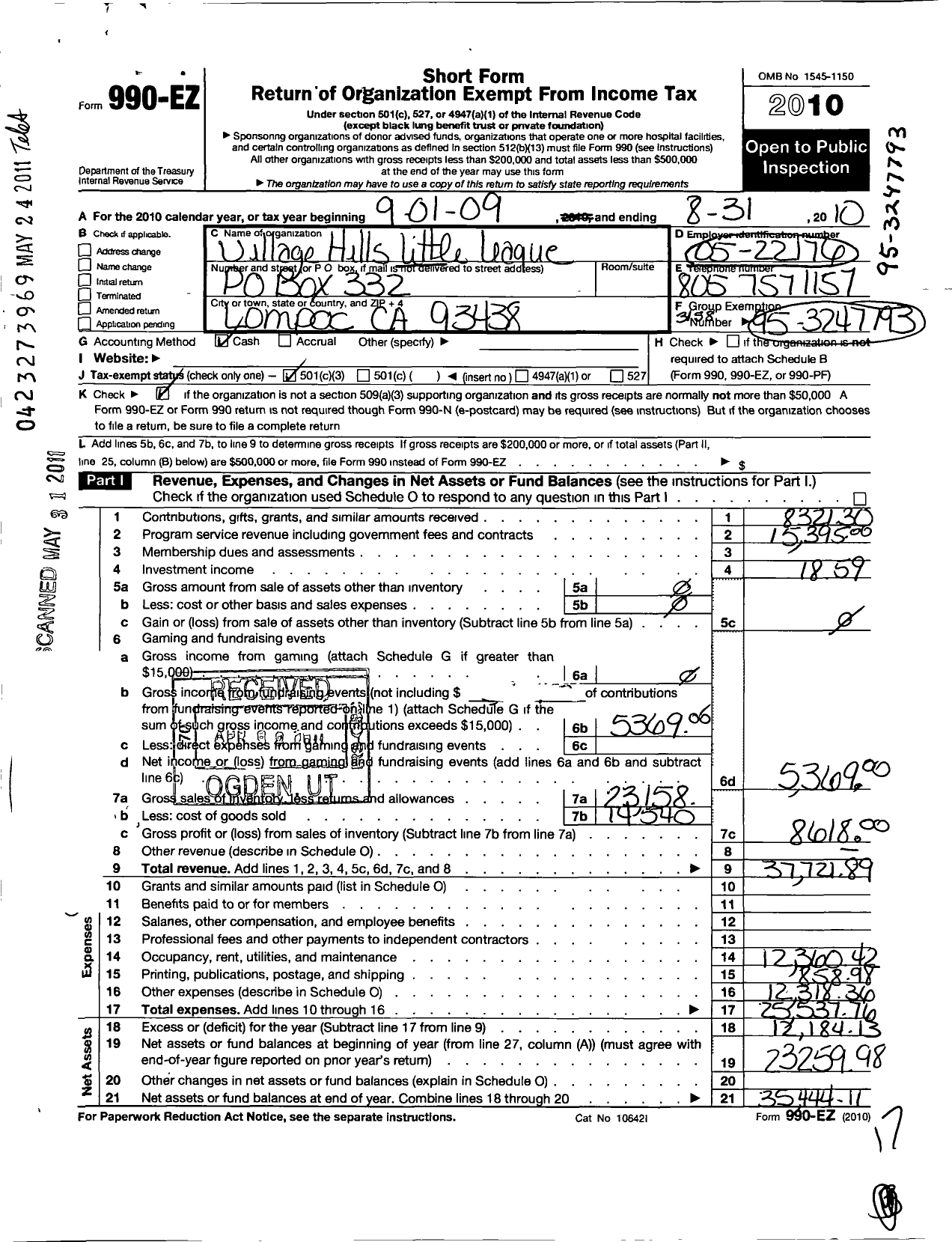 Image of first page of 2009 Form 990EZ for Little League Baseball