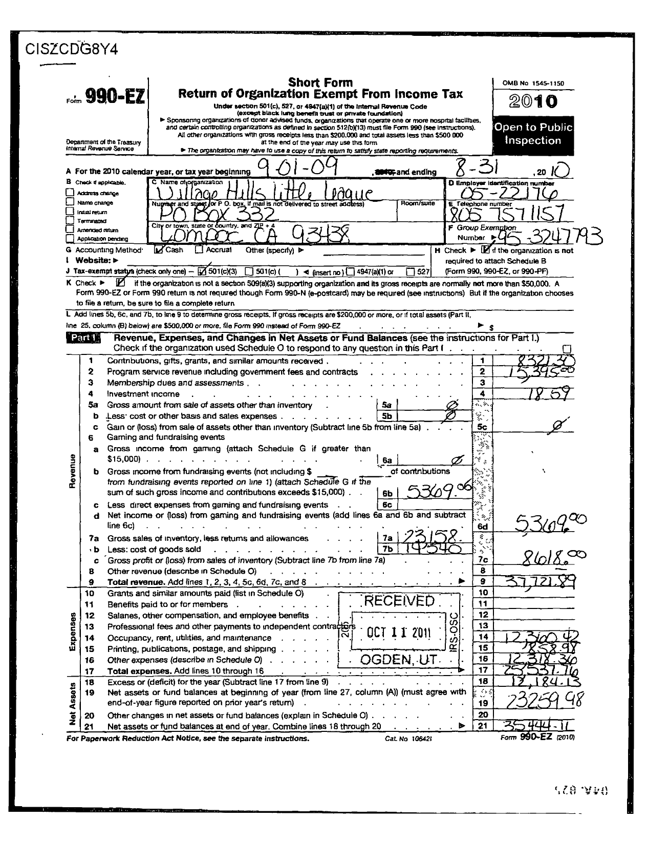 Image of first page of 2009 Form 990ER for Little League Baseball