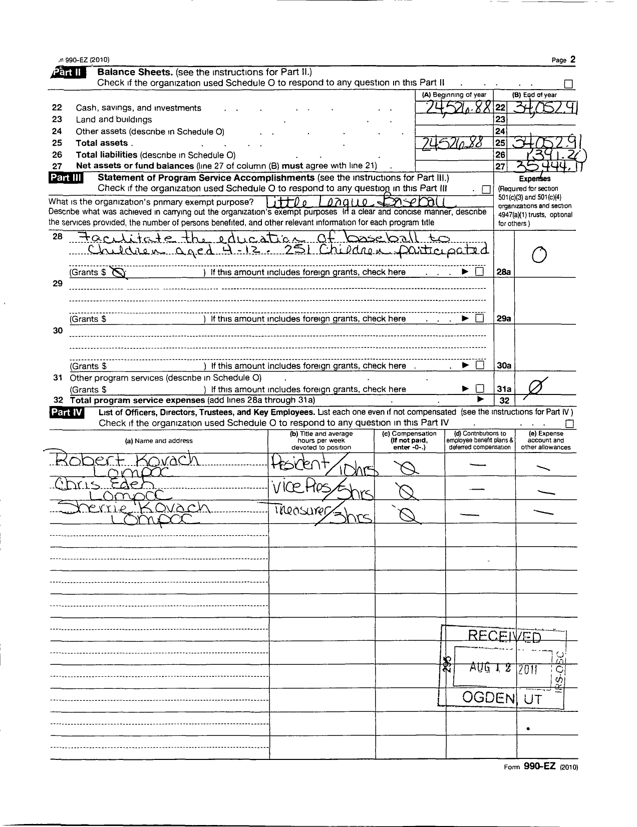 Image of first page of 2009 Form 990ER for Little League Baseball