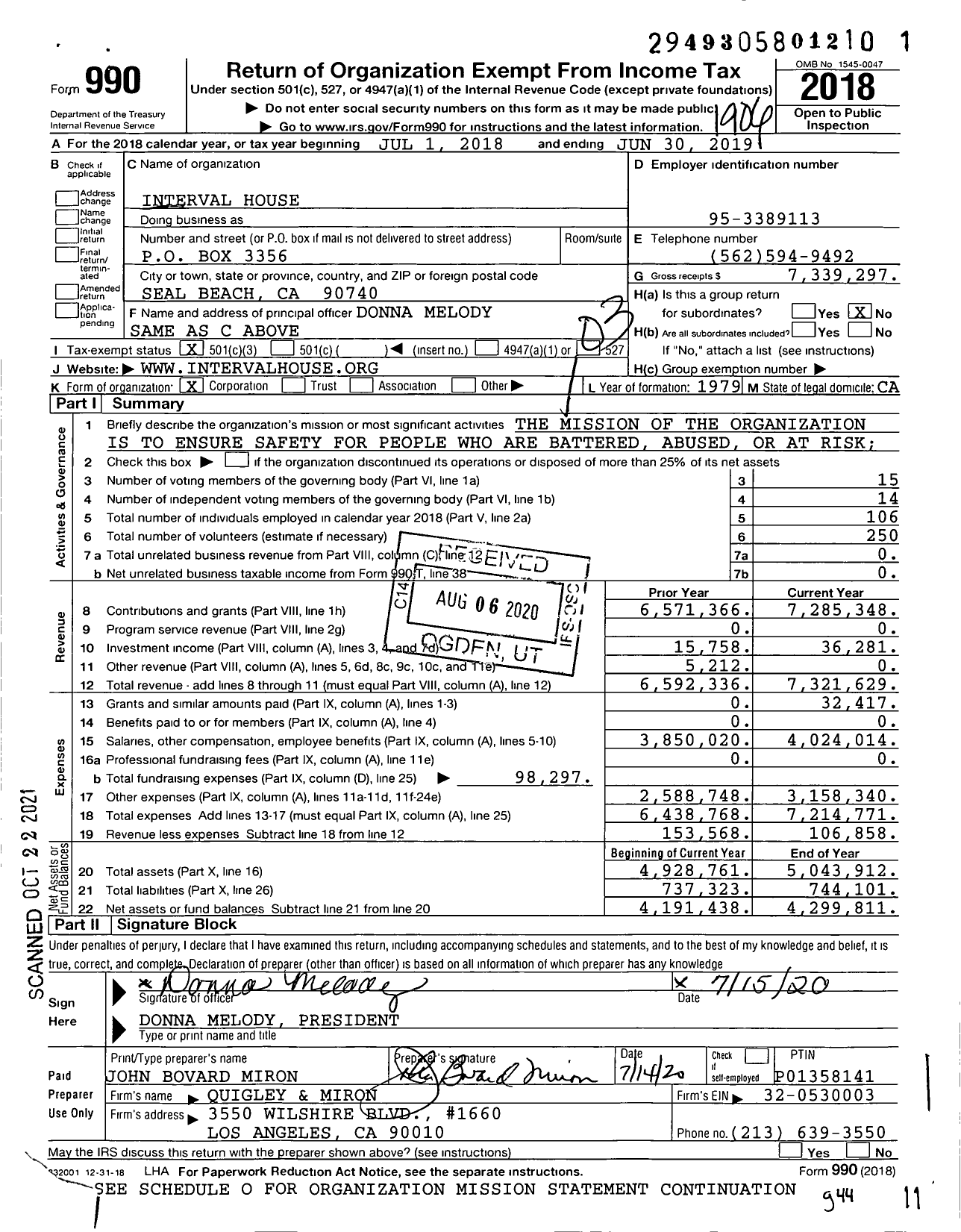 Image of first page of 2018 Form 990 for Interval House