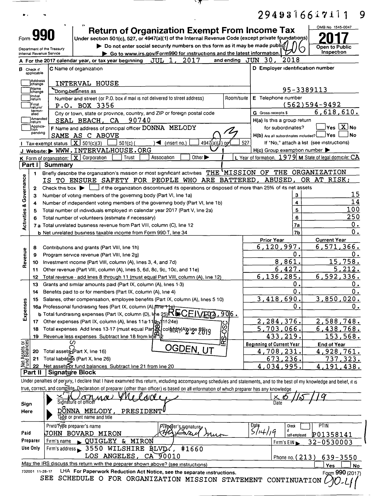 Image of first page of 2017 Form 990 for Interval House
