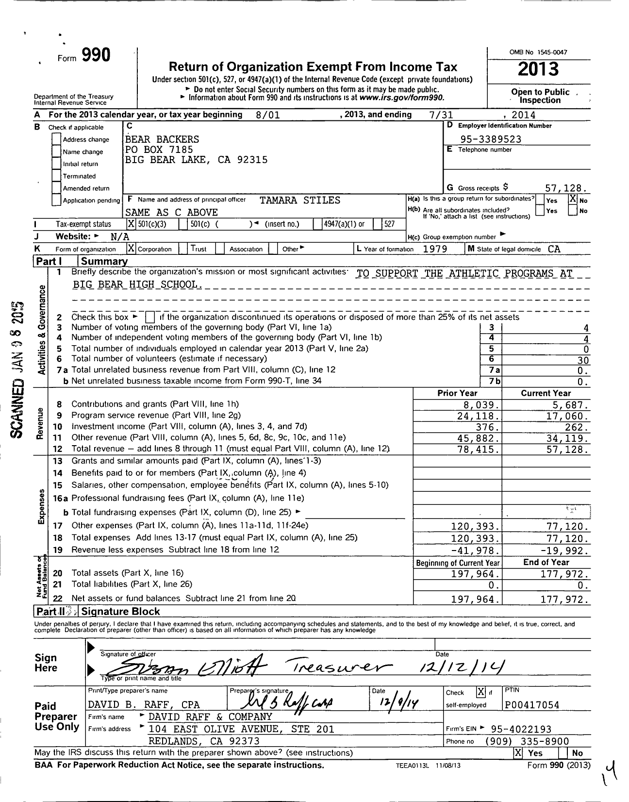 Image of first page of 2013 Form 990 for Bear Backers