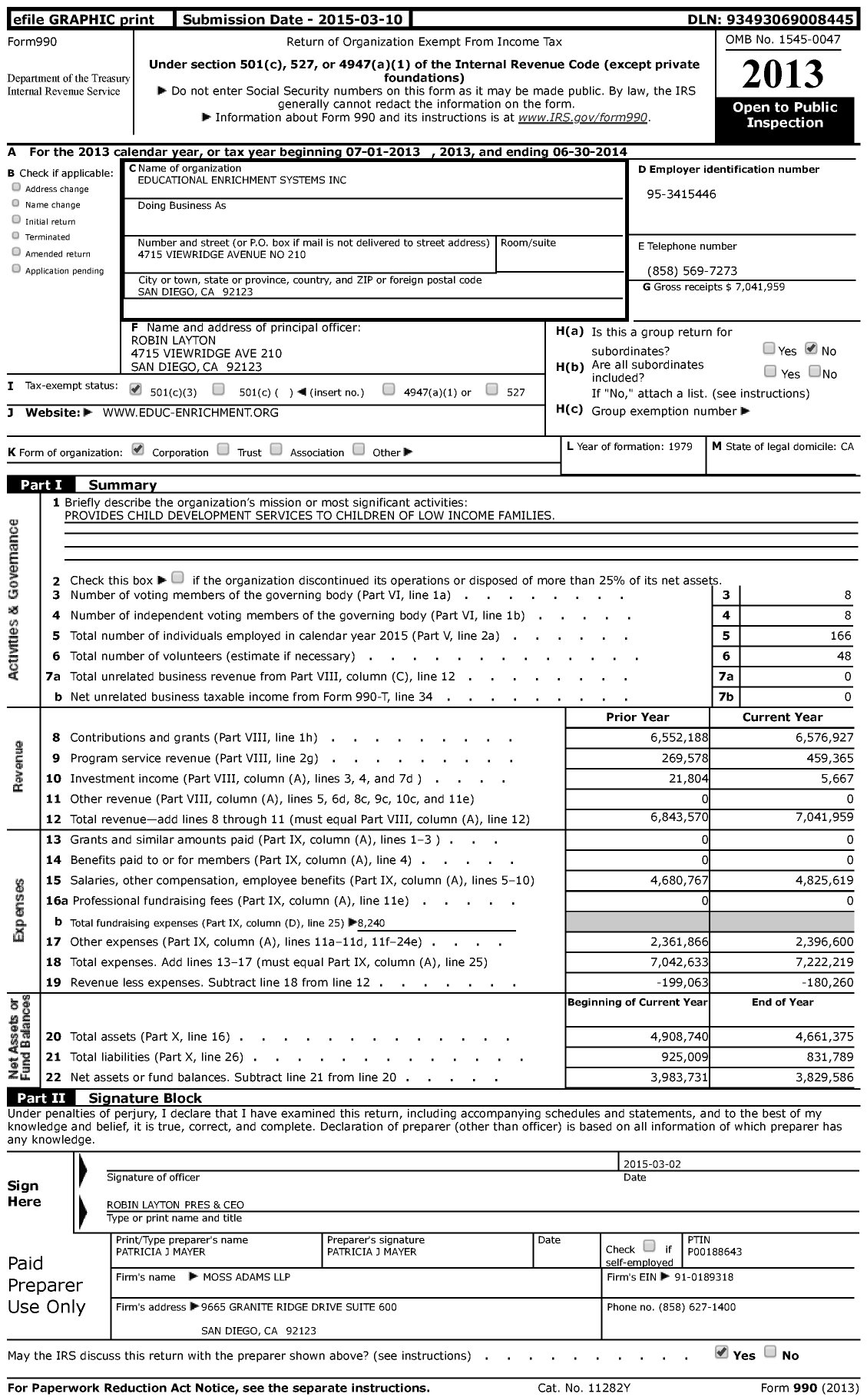 Image of first page of 2013 Form 990 for Educational Enrichment Systems