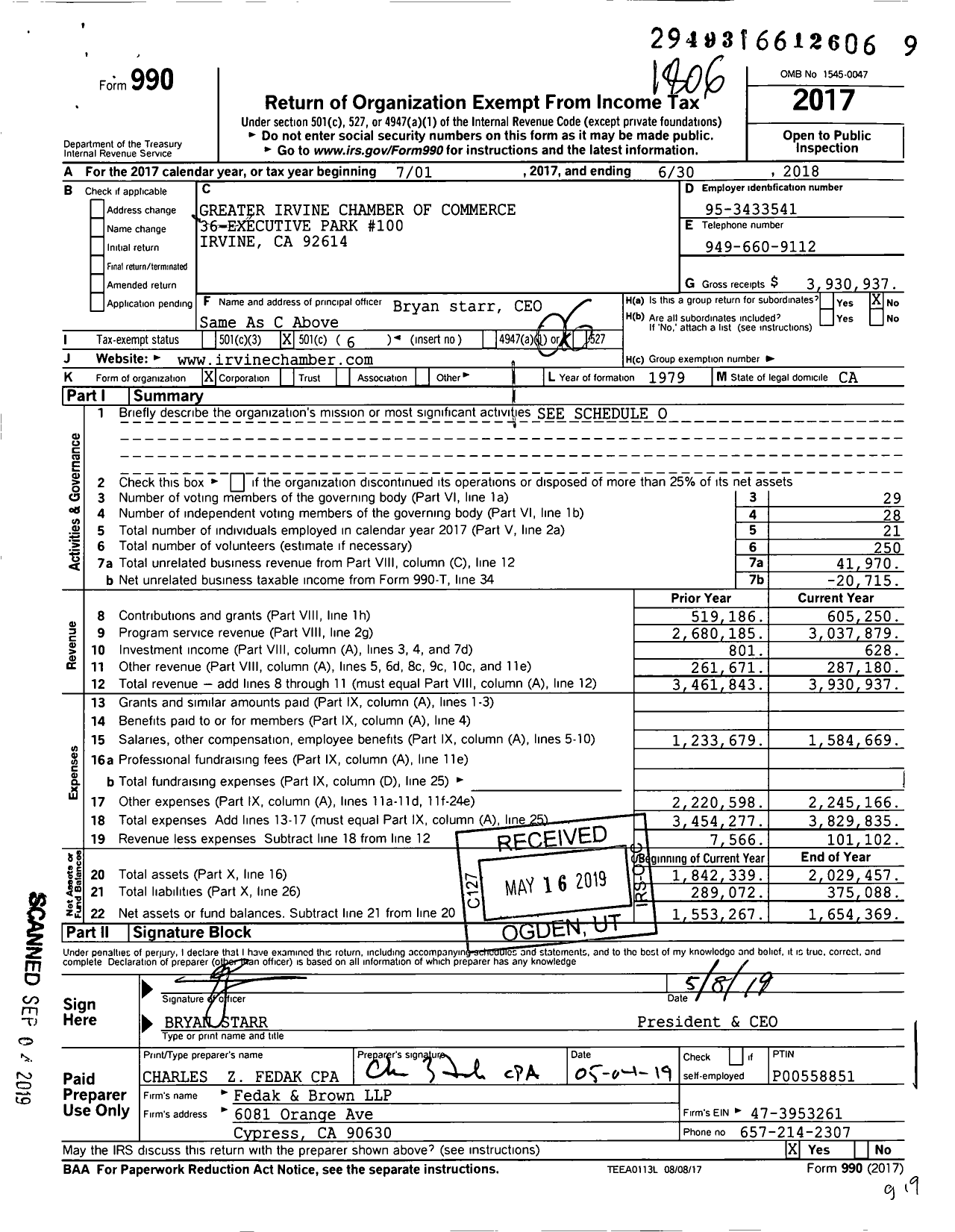 Image of first page of 2017 Form 990O for Destination Irvine (ICC)