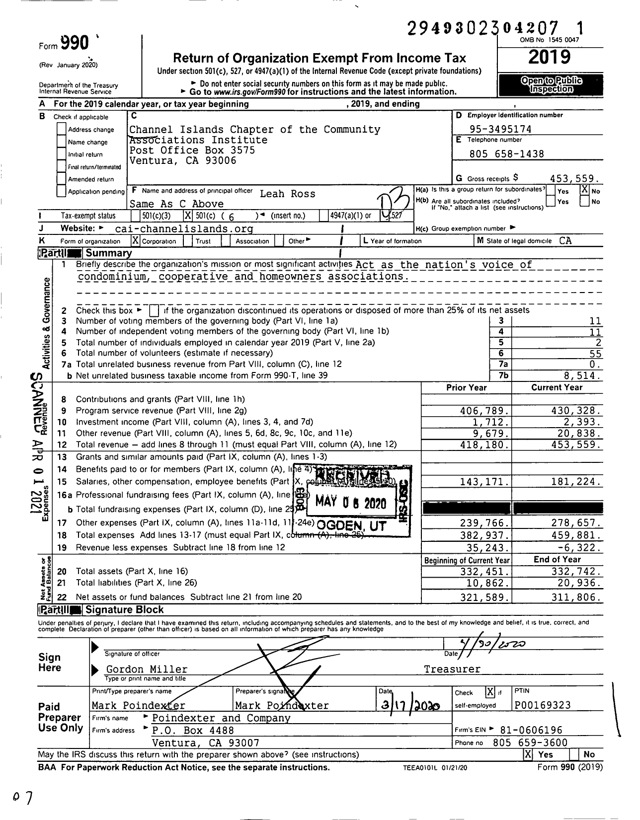 Image of first page of 2019 Form 990 for Community Associations Institute - Channel Islands