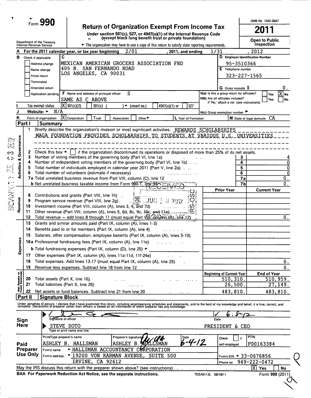 Image of first page of 2011 Form 990 for Mexican American Grocers Association FND