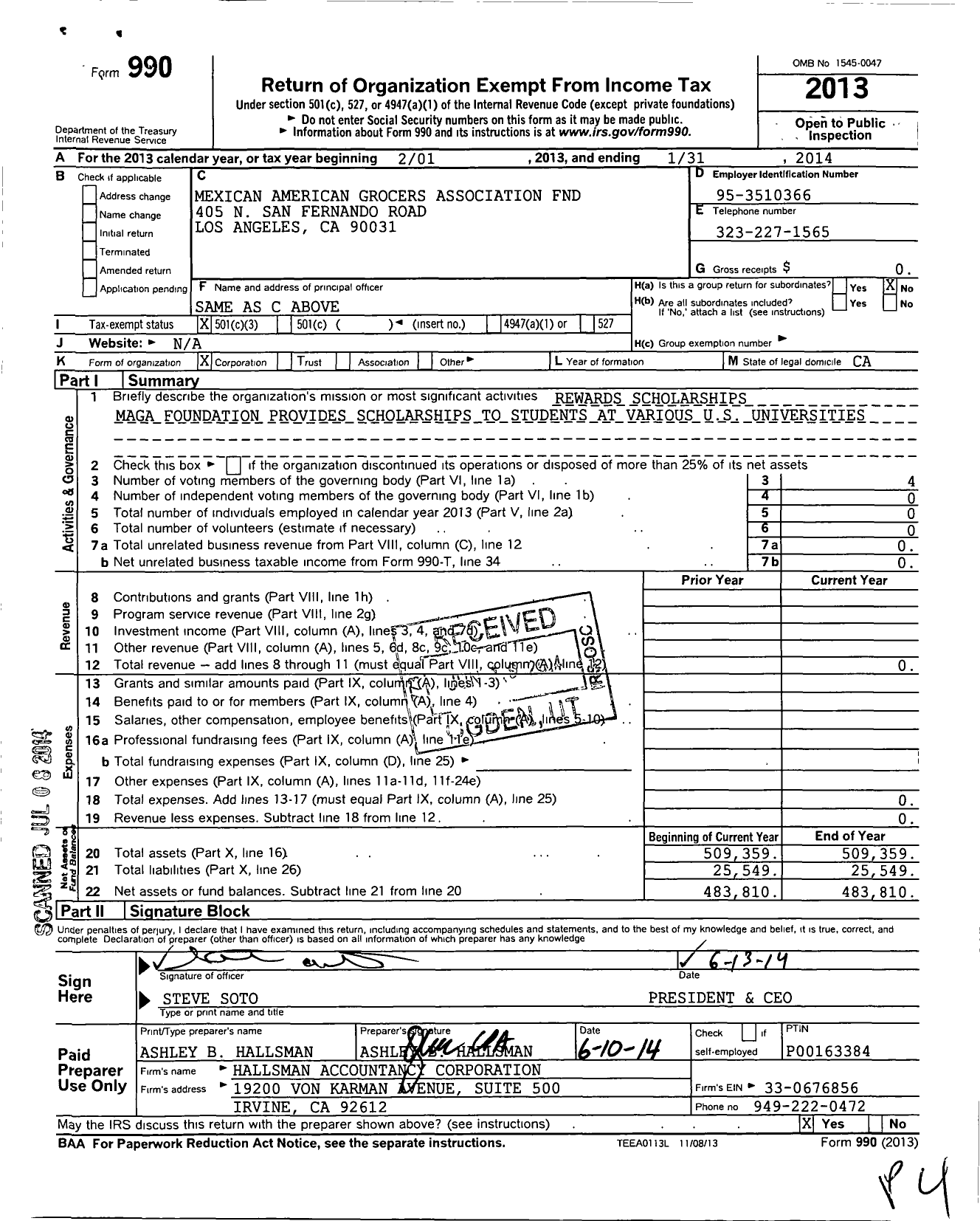 Image of first page of 2013 Form 990 for Mexican American Grocers Association FND