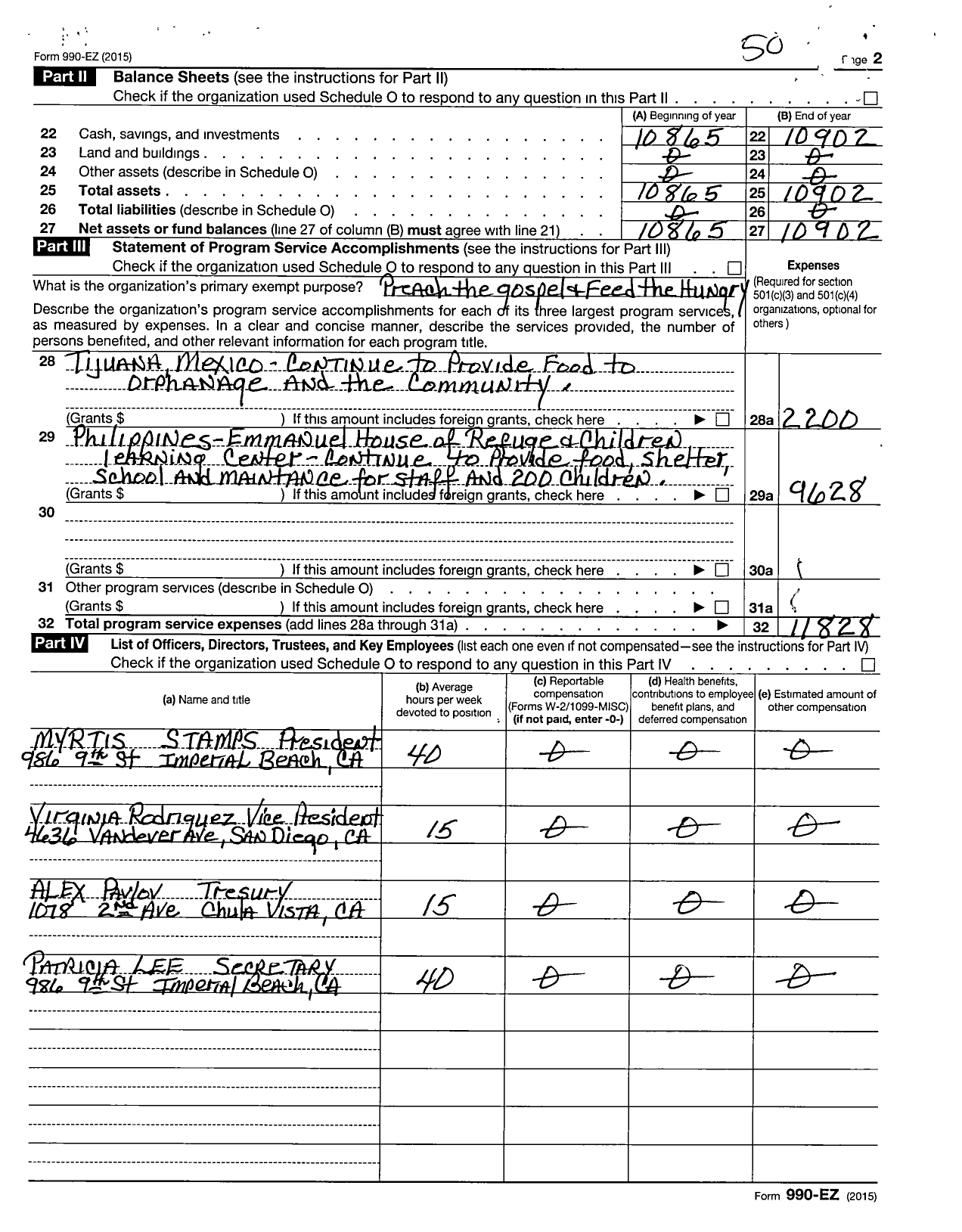 Image of first page of 2015 Form 990ER for Soul Seekers for Christ Evangelistic Mission