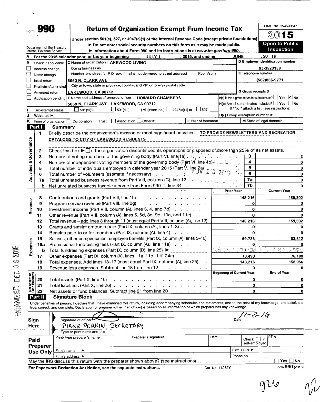 Image of first page of 2015 Form 990O for Lakewood Living