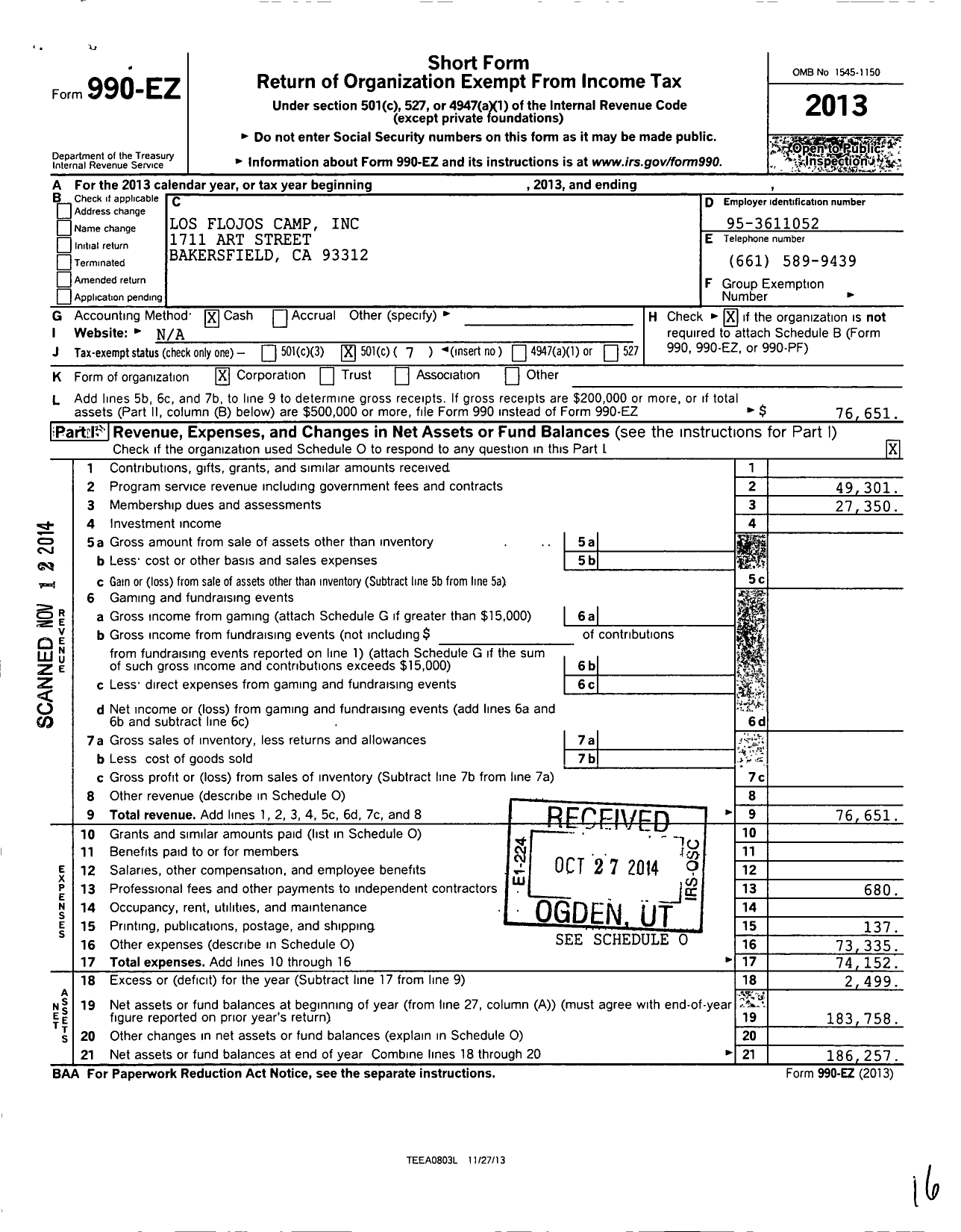 Image of first page of 2013 Form 990EO for Los Flojos Camp