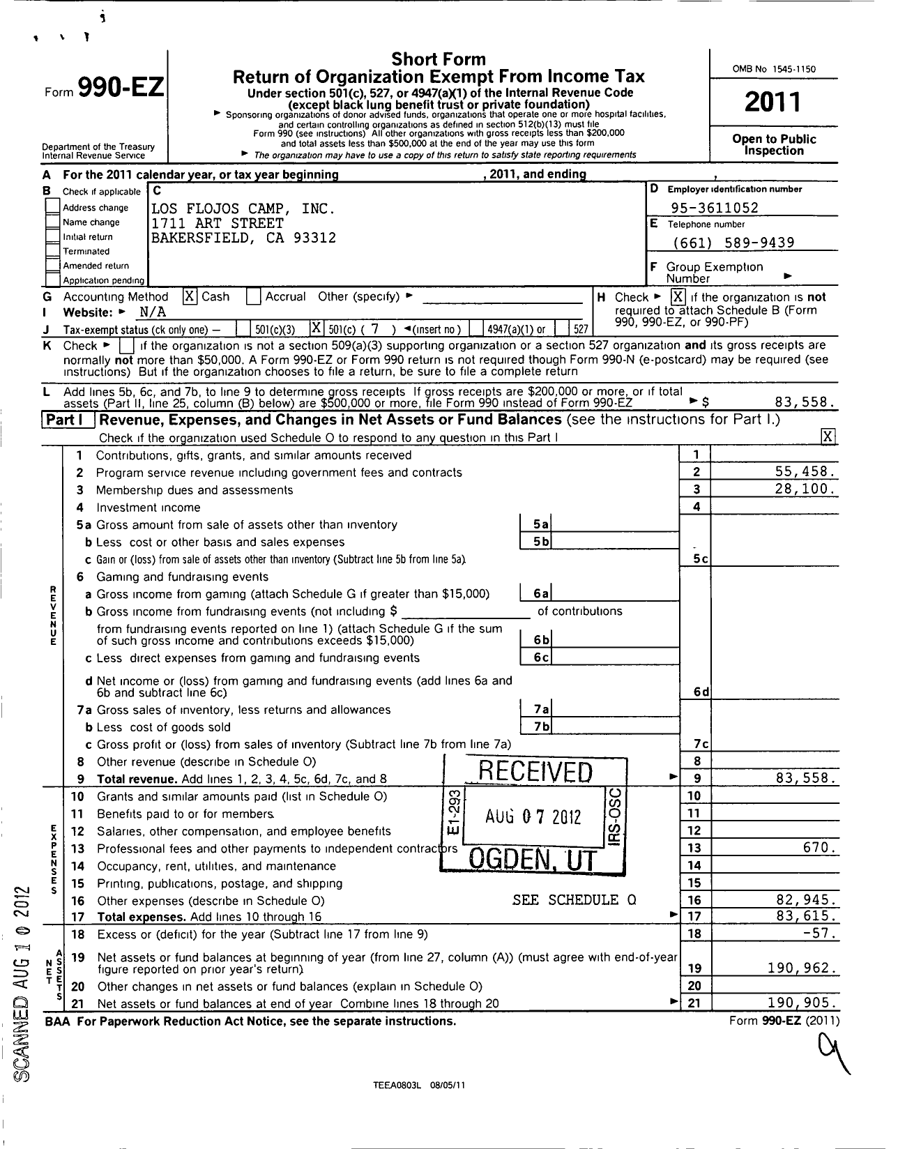 Image of first page of 2011 Form 990EO for Los Flojos Camp