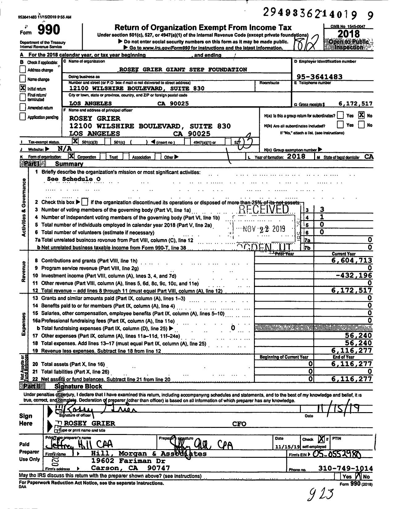 Image of first page of 2018 Form 990 for Rosey Grier Giant Step Foundation