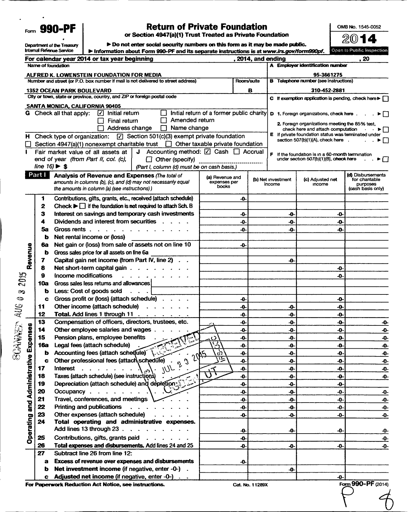 Image of first page of 2014 Form 990PF for Allard K Lowenstein Foundation for Media