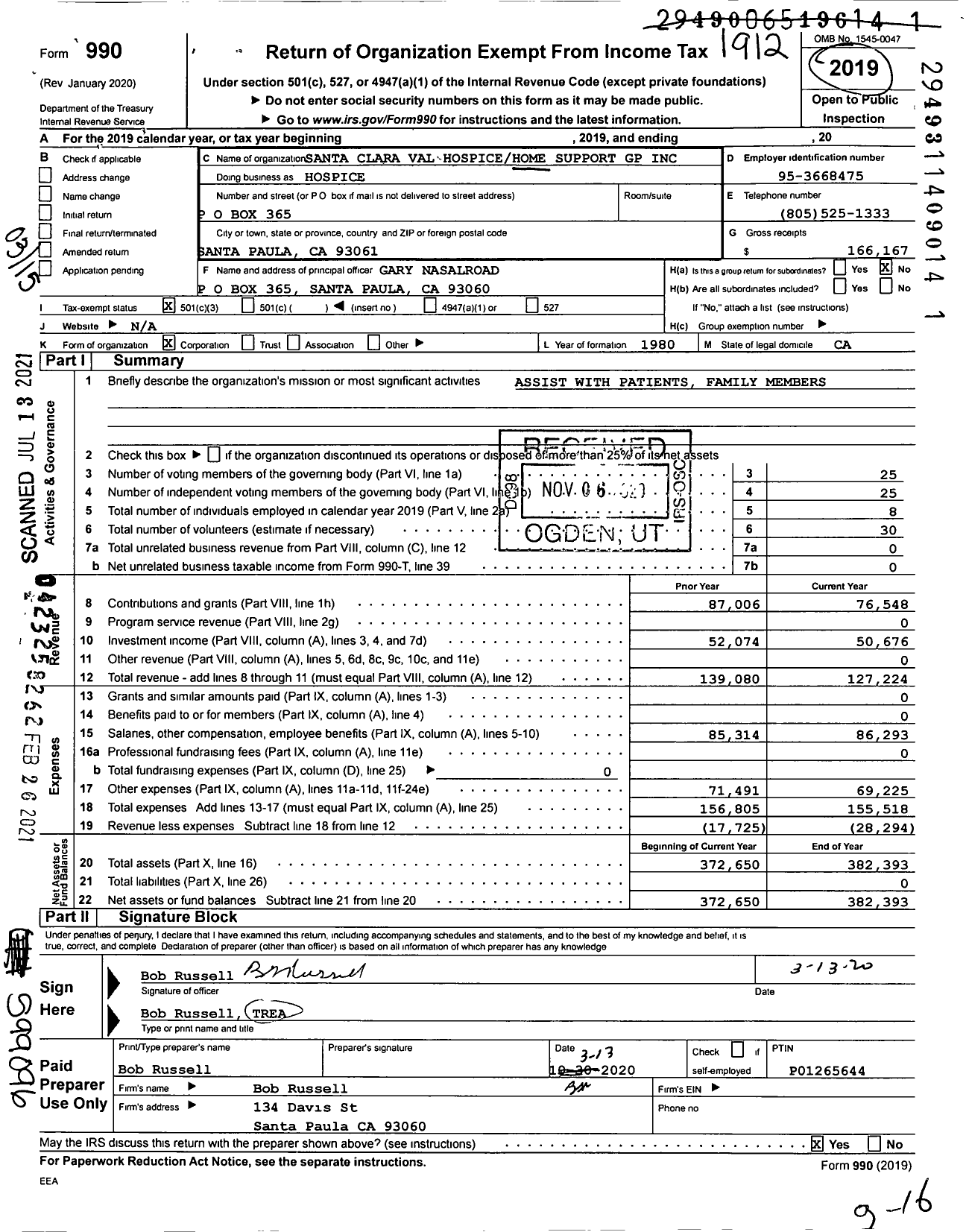 Image of first page of 2019 Form 990 for Hospice / The Home Support Group Inc