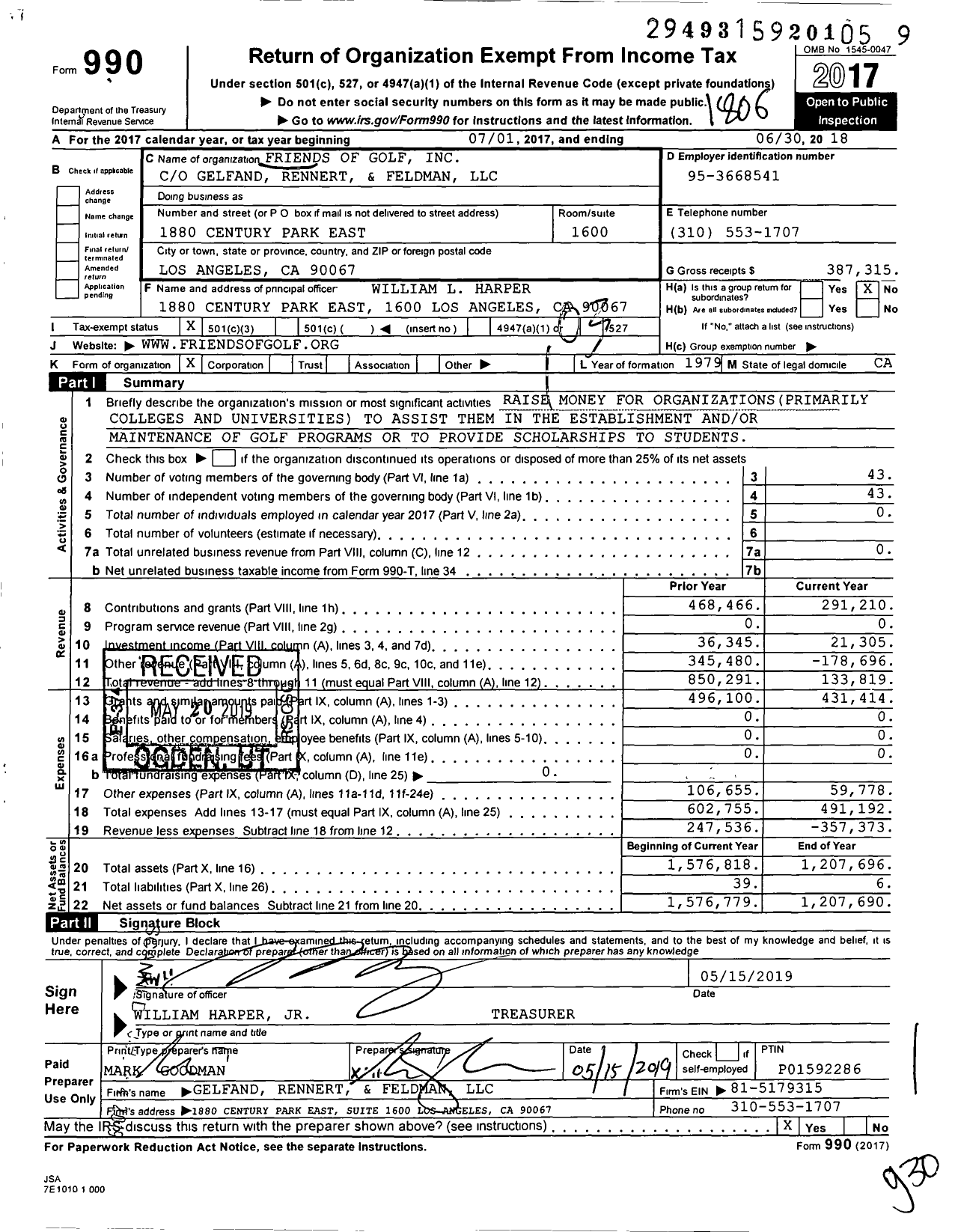 Image of first page of 2017 Form 990 for Friends of Golf