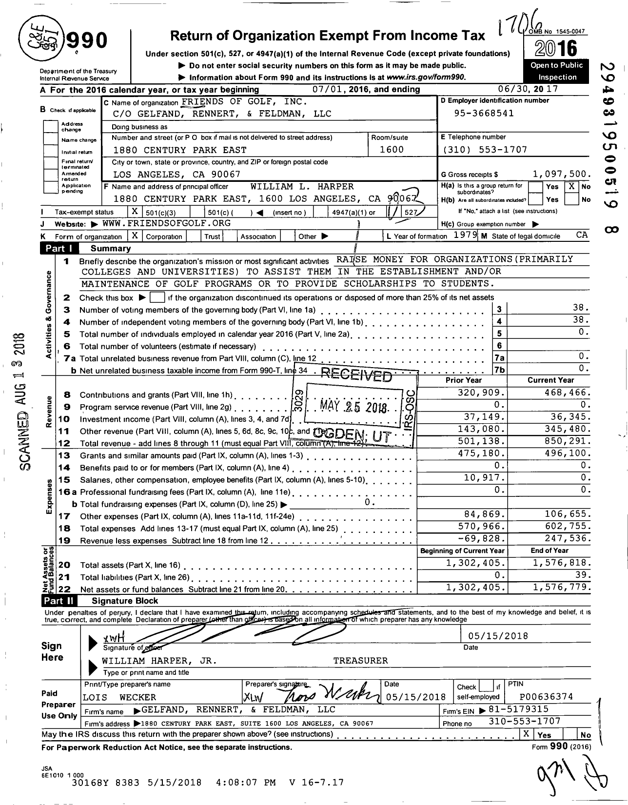 Image of first page of 2016 Form 990 for Friends of Golf