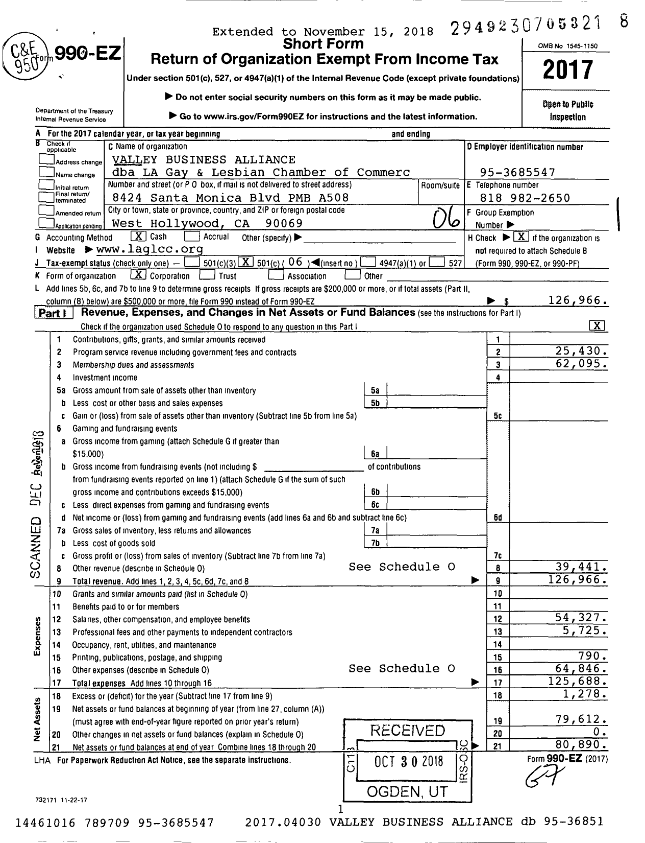 Image of first page of 2017 Form 990EO for Los Angeles LGBTQ Chamber of Commerc