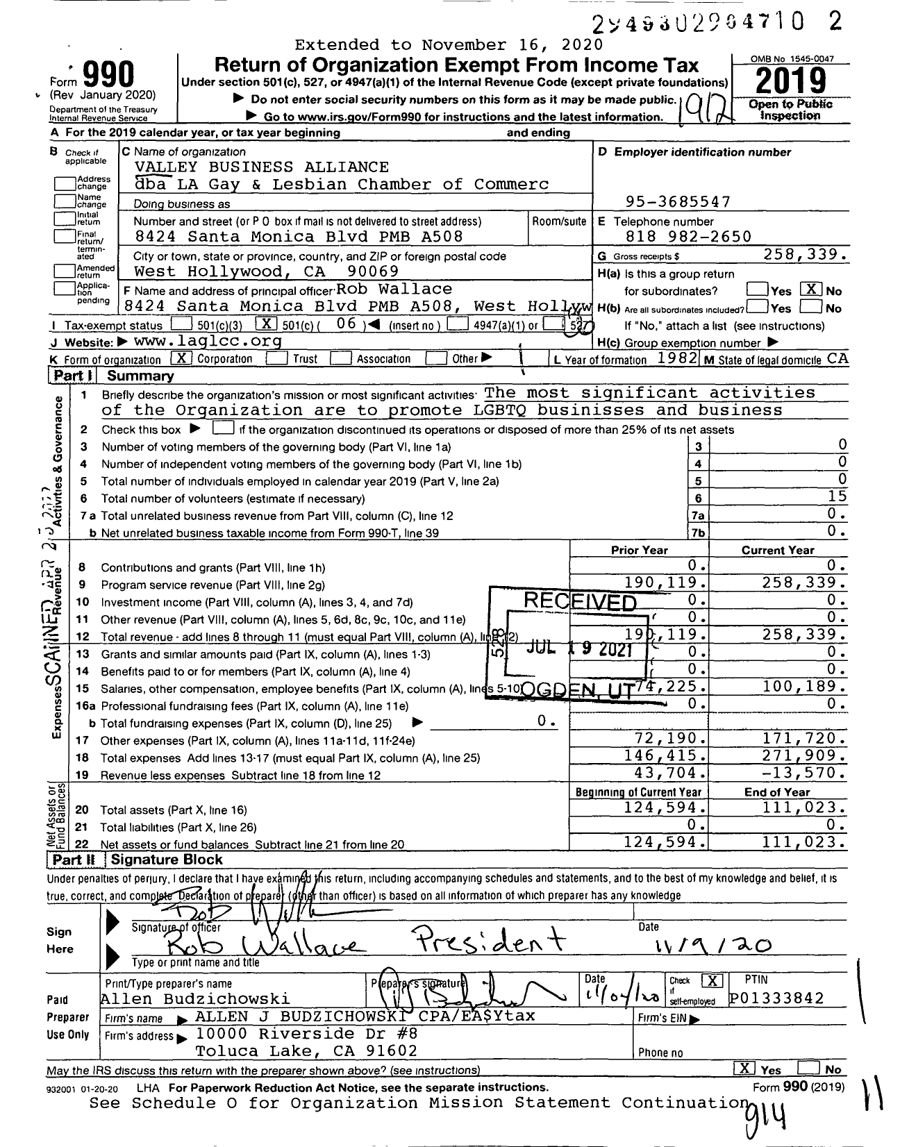 Image of first page of 2019 Form 990O for Los Angeles LGBTQ Chamber of Commerc