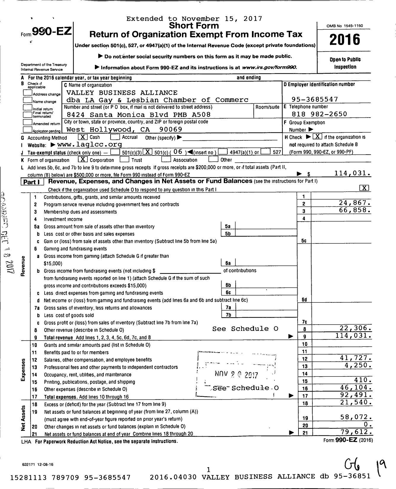 Image of first page of 2016 Form 990EO for Los Angeles LGBTQ Chamber of Commerc