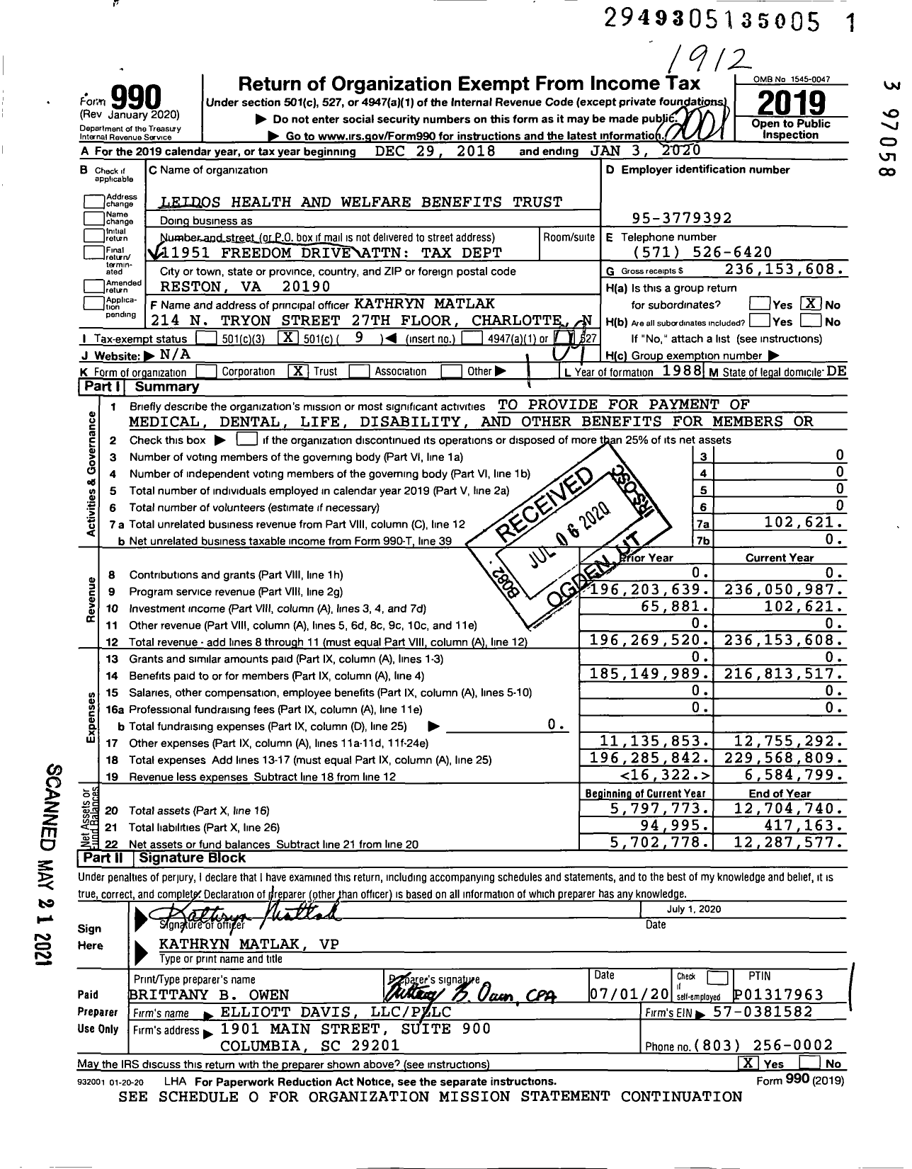 Image of first page of 2019 Form 990O for Leidos Health and Welfare Benefits Trust