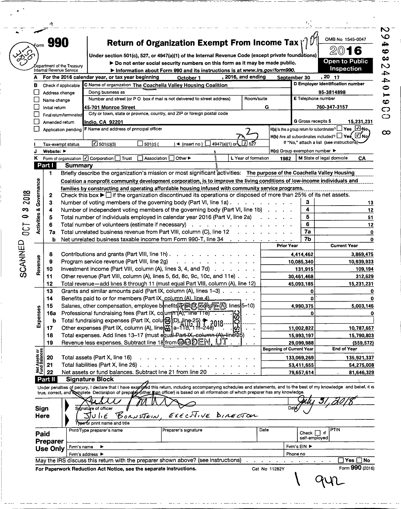 Image of first page of 2016 Form 990 for Coachella Valley Housing Coalition (CVHC)