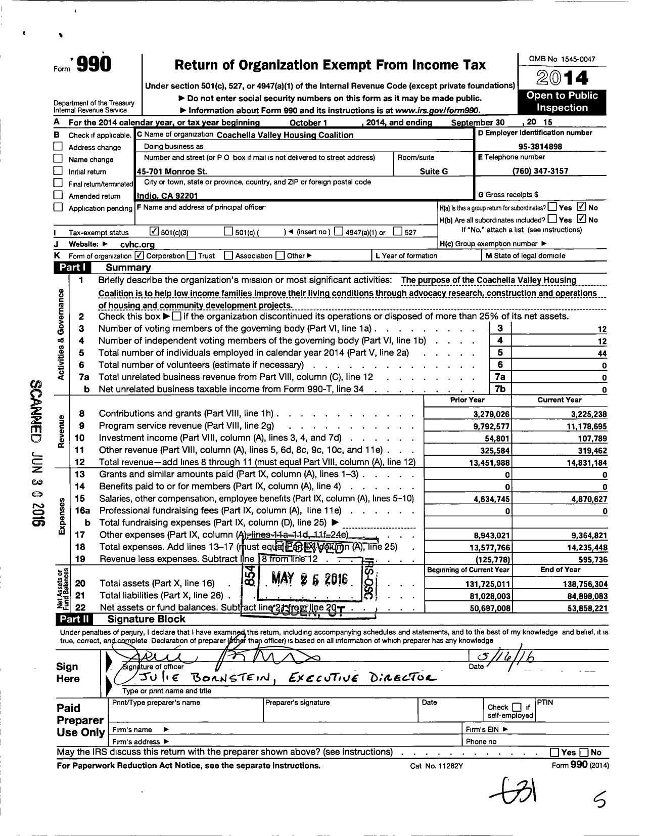 Image of first page of 2014 Form 990 for Coachella Valley Housing Coalition (CVHC)